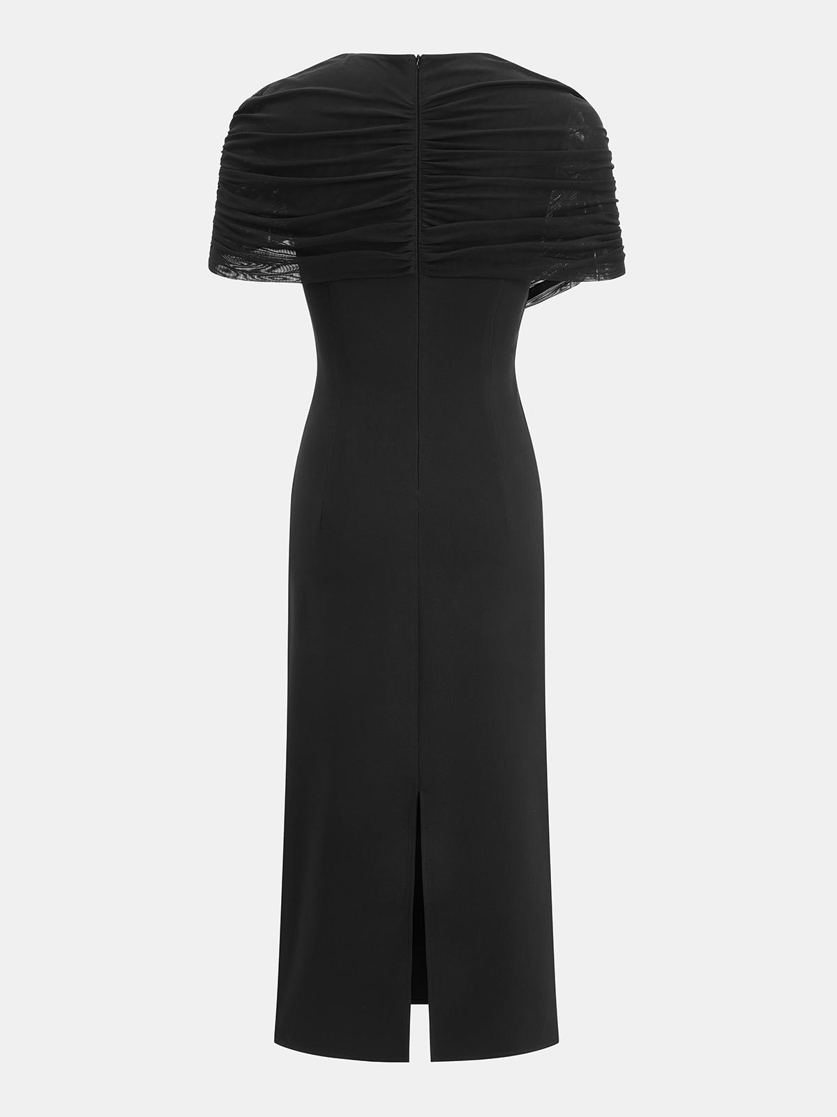 Draped Mesh Cape Sleeve Maxi Dress-Chicvia