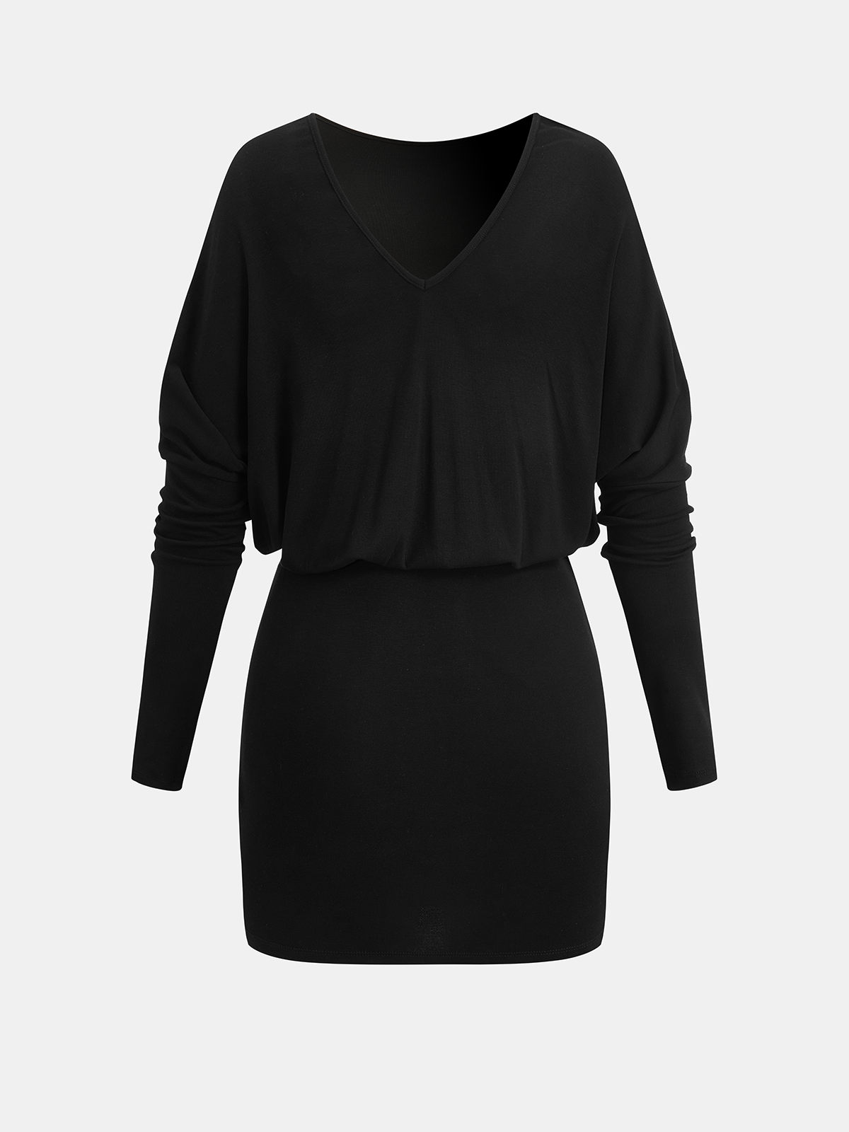 Metal Buckle Batwing Sleeve Ruched Mini Dress-Chicvia