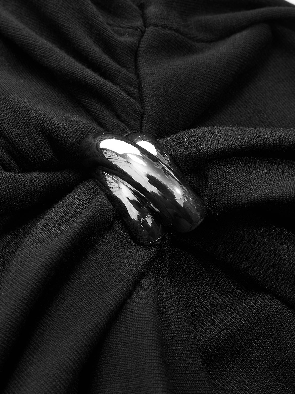 Metal Buckle Batwing Sleeve Ruched Mini Dress-Chicvia