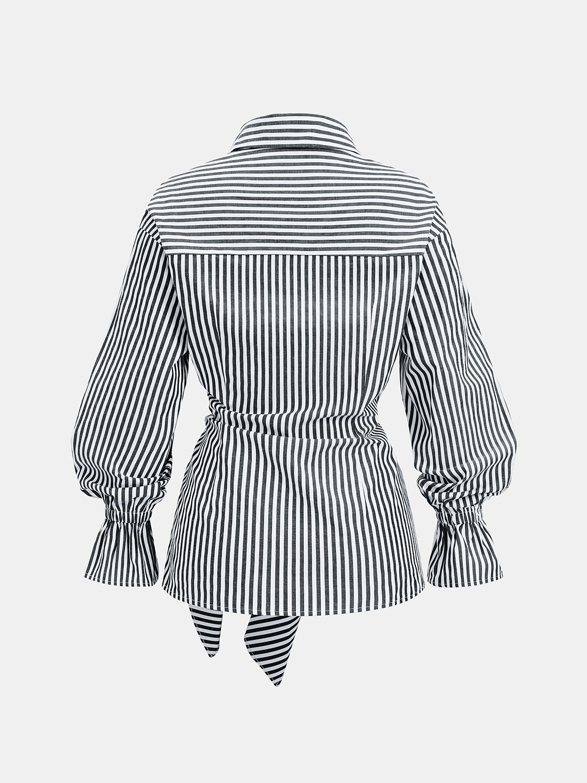 Knot-Waist Striped Cotton-Blend Shirt-Chicvia