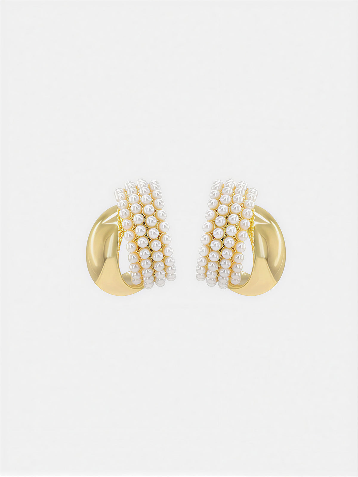 Pearl Gold Arc Hoop Earrings-Chicvia