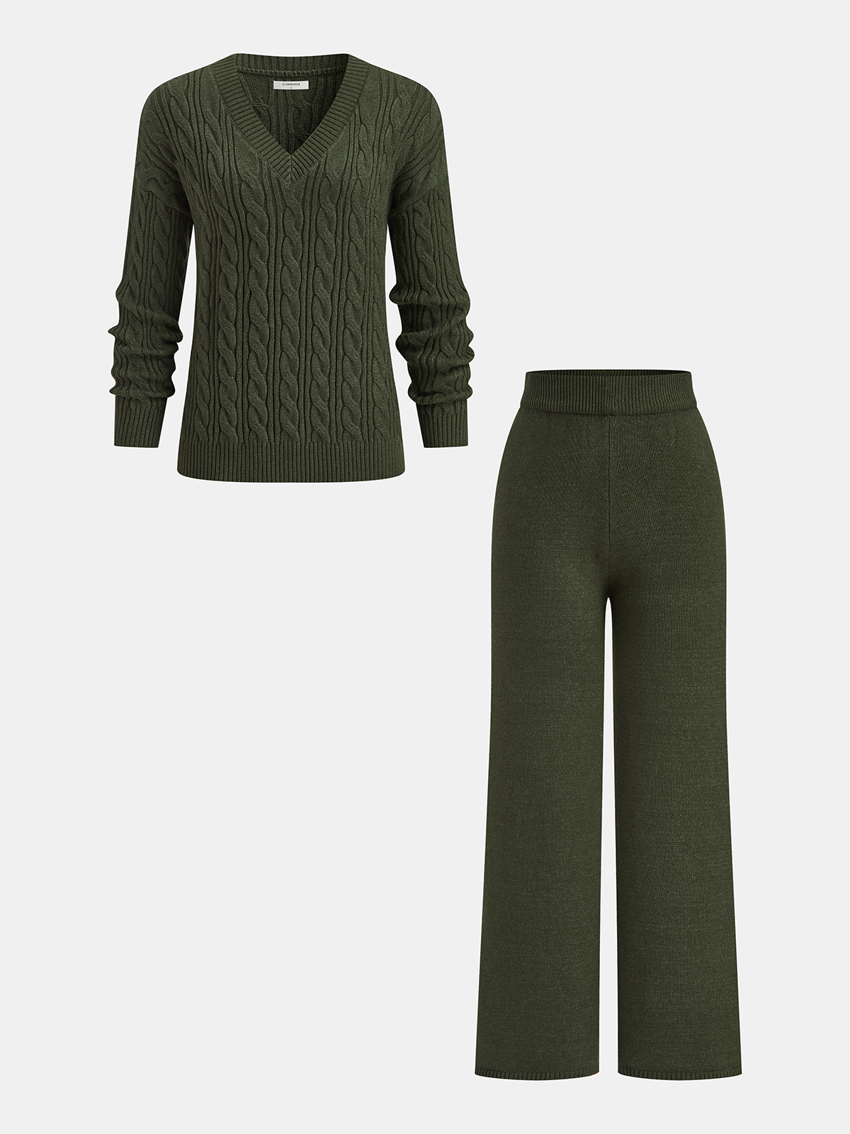 Cable Knit Sweater & Wide-Leg Pant Set-Chicvia