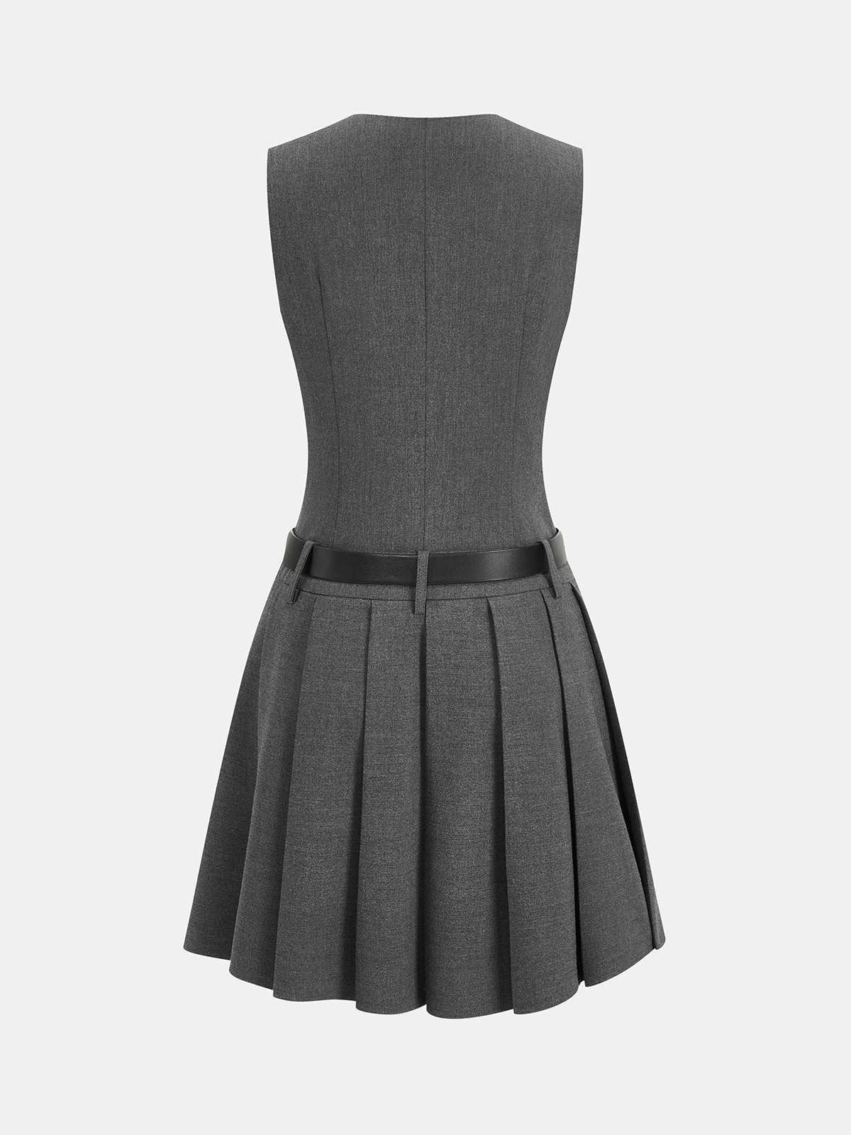 Belted Sleeveless Pleated Blazer Dress-Chicvia
