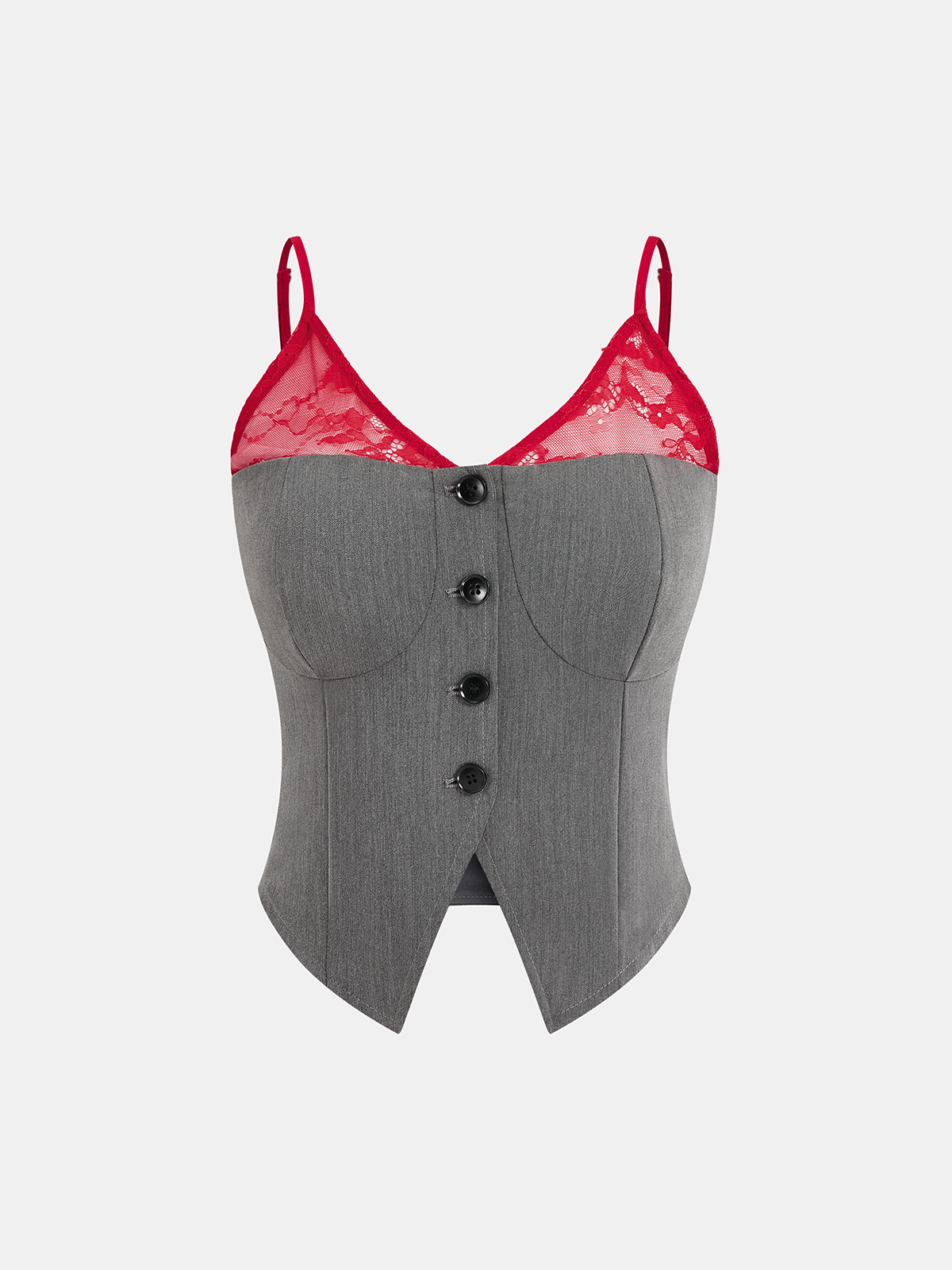 Contrast Lace Cami Vest & Pants Set with Scarf-Chicvia