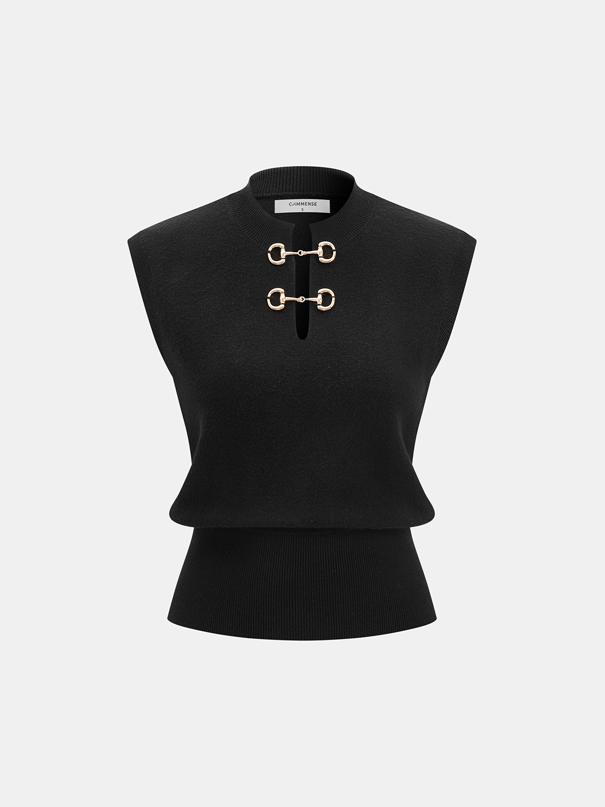 Horsebit Detail Sleeveless Knit Top-Chicvia