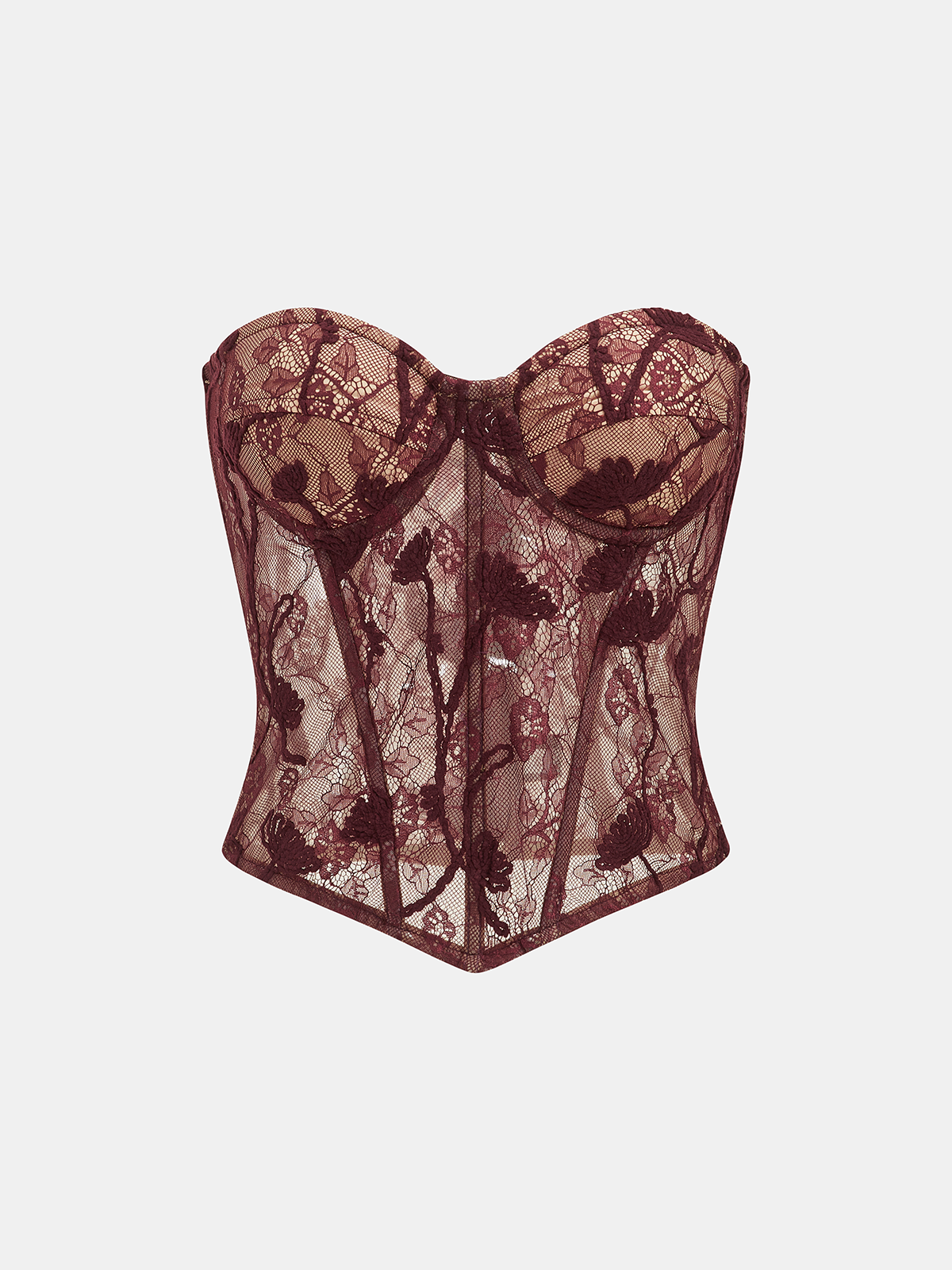 Floral Lace Strapless Corset Top-Chicvia