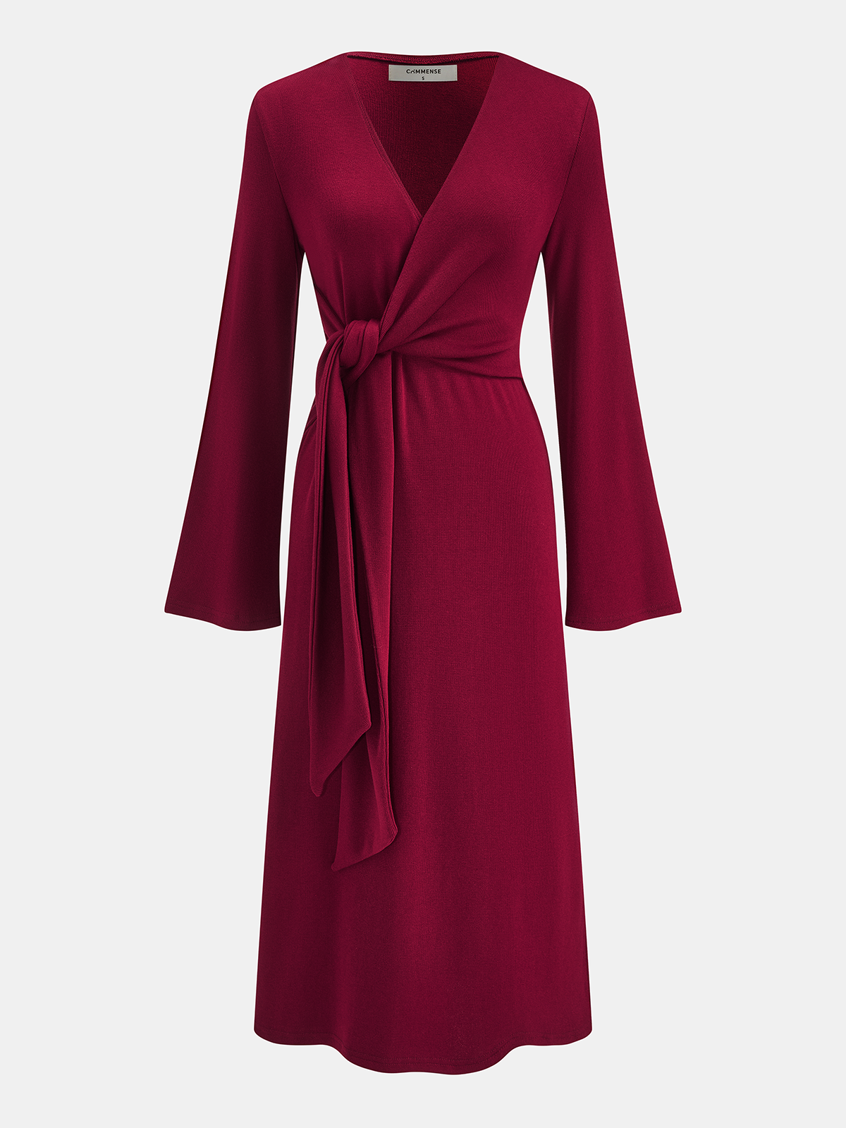 Knot-Waist Bell Sleeve Wrap Midi Dress-Chicvia