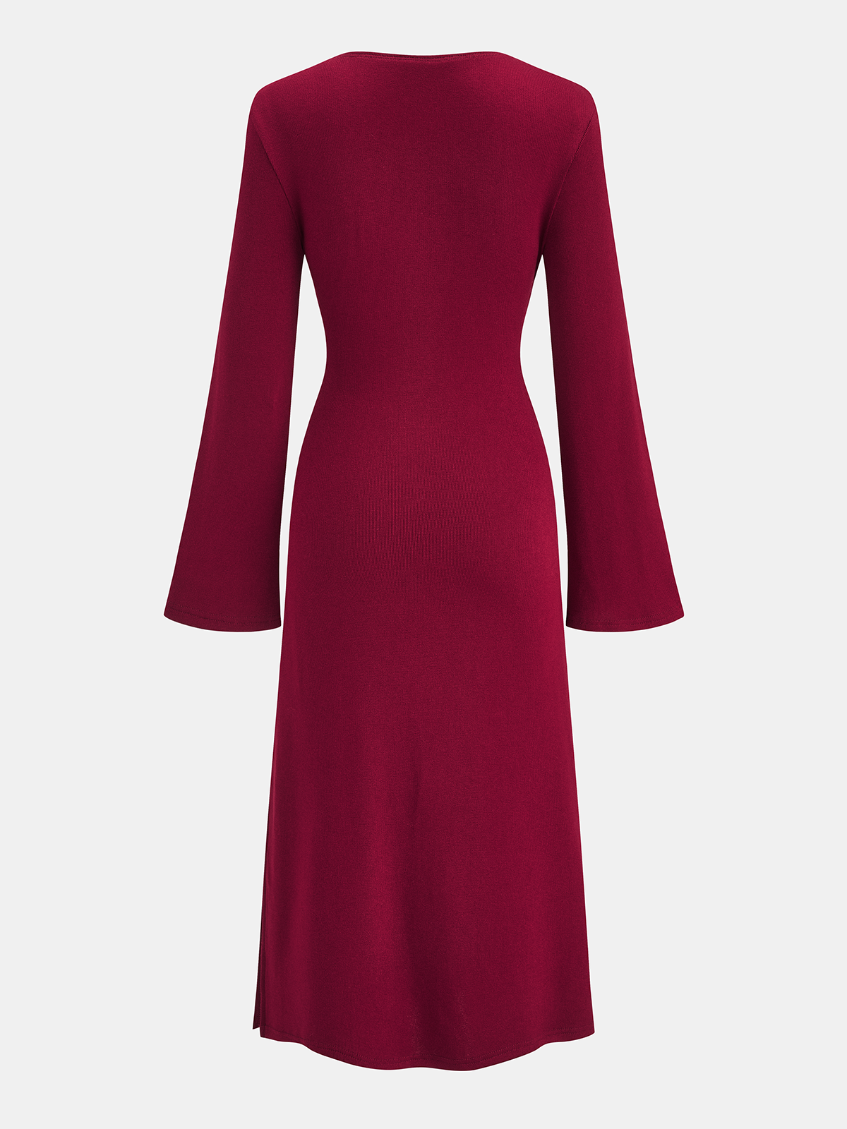 Knot-Waist Bell Sleeve Wrap Midi Dress-Chicvia