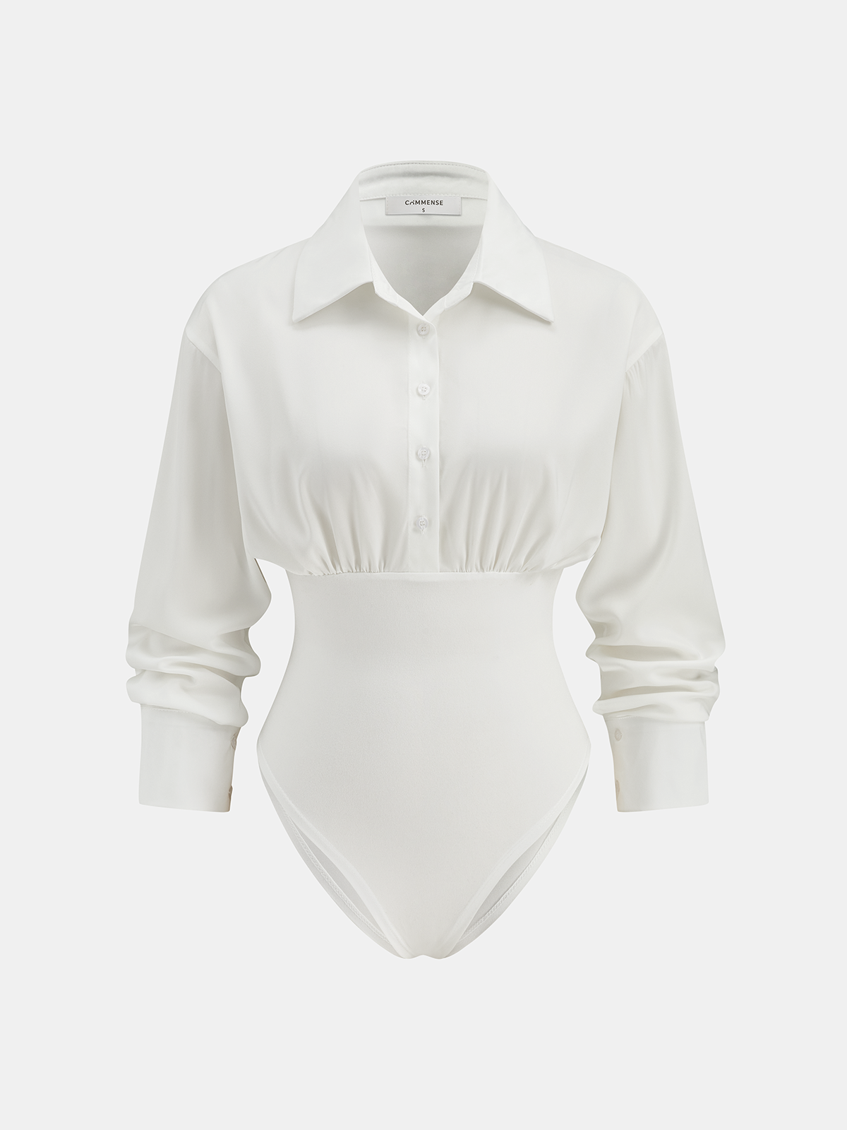 Cinched Waist Shirt Bodysuit-Chicvia