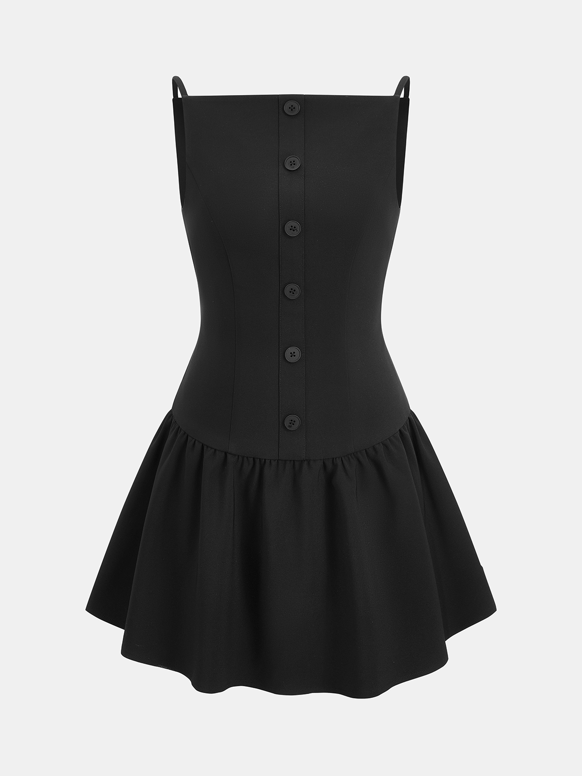 Button Detail Flared Hem Cami Dress-Chicvia