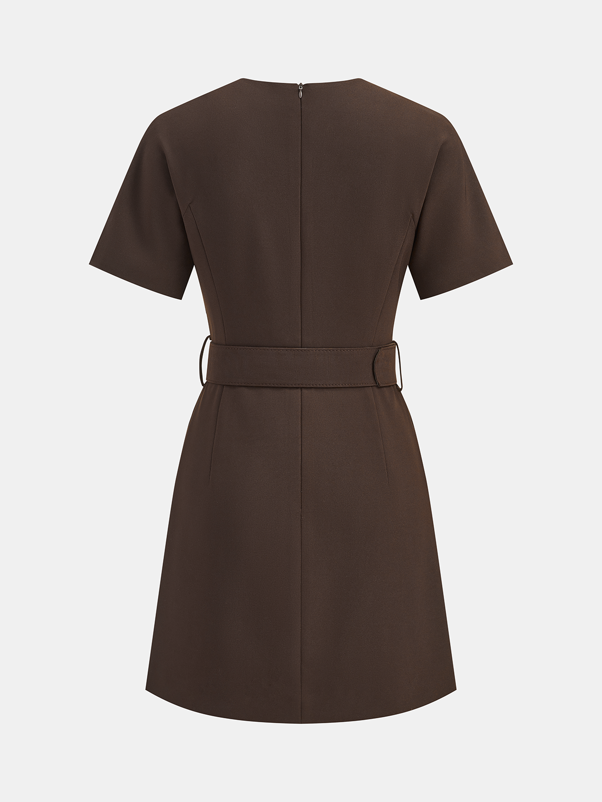 Metal Button V-Neck Belted Mini Dress-Chicvia