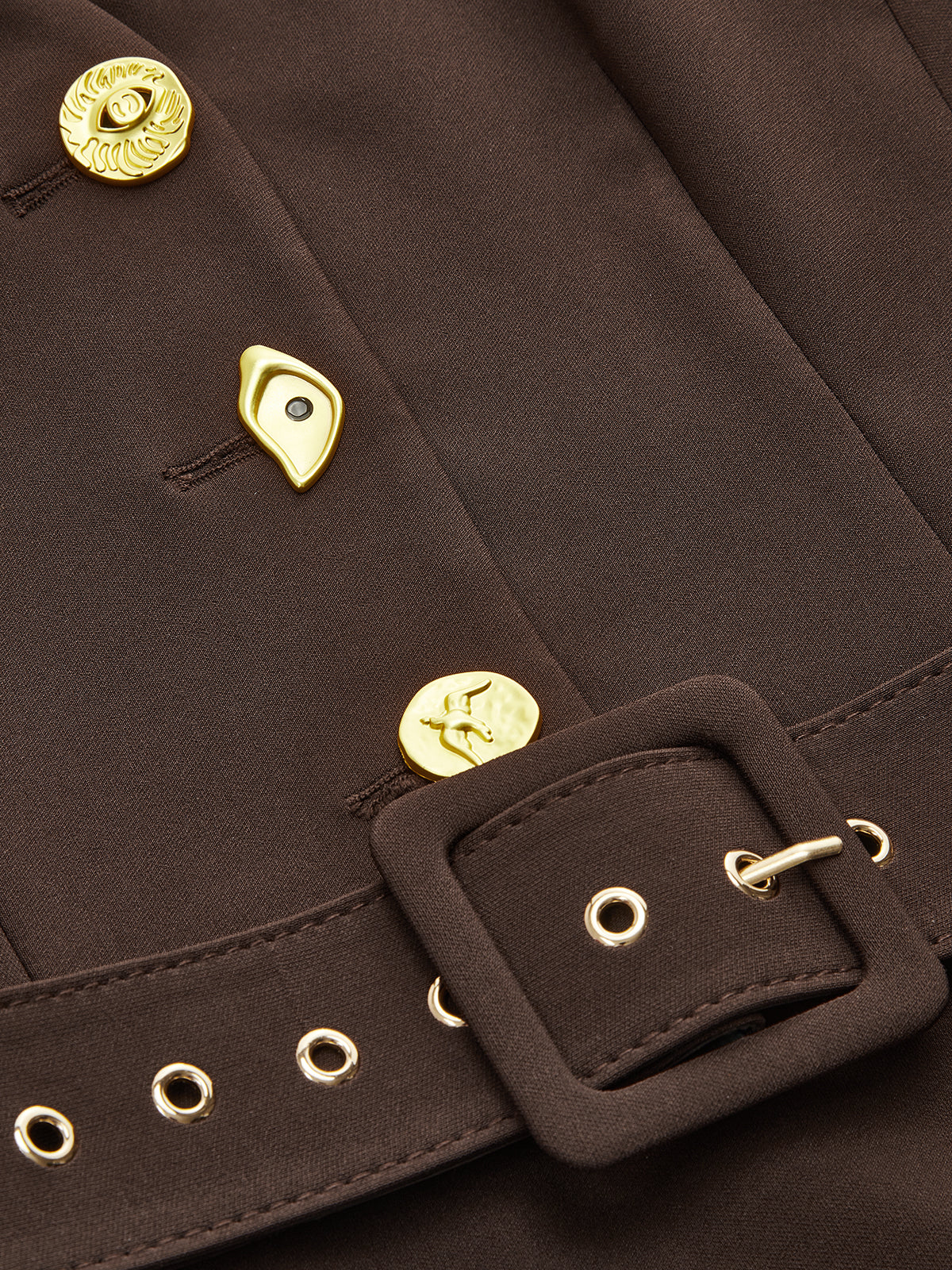 Metal Button V-Neck Belted Mini Dress-Chicvia