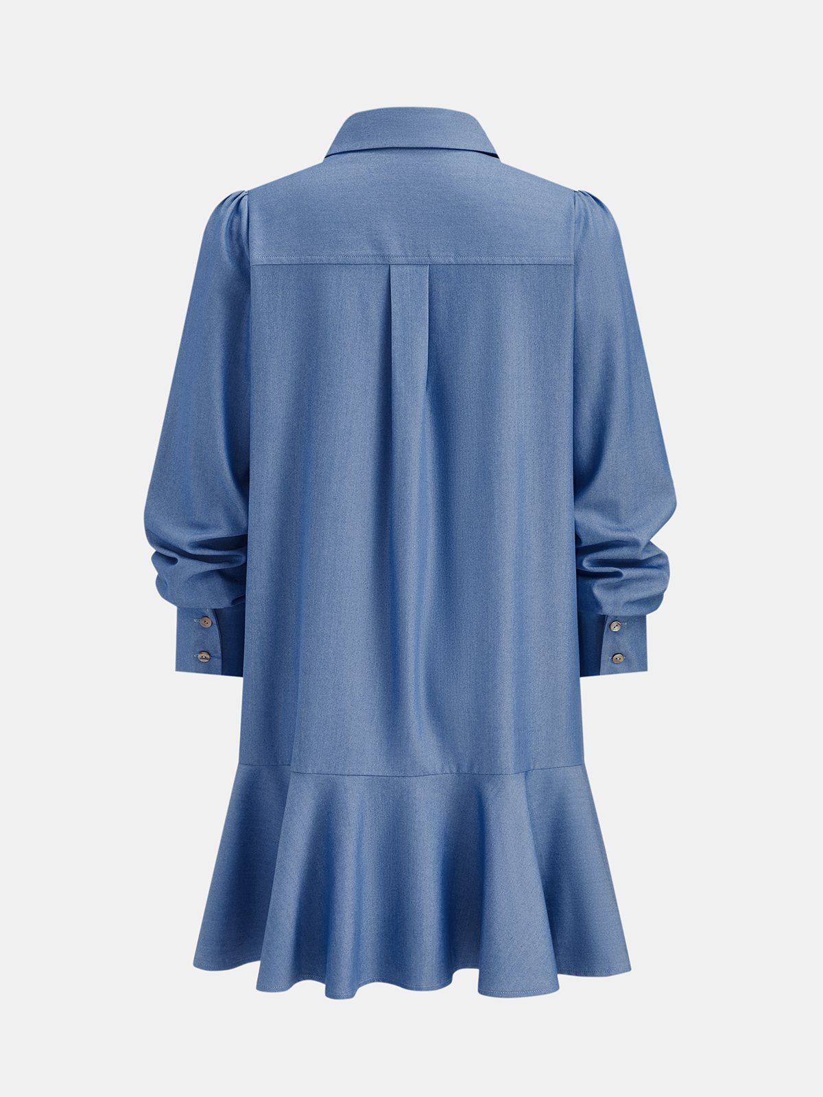 Denim Ruffle Hem Shirt Dress-Chicvia