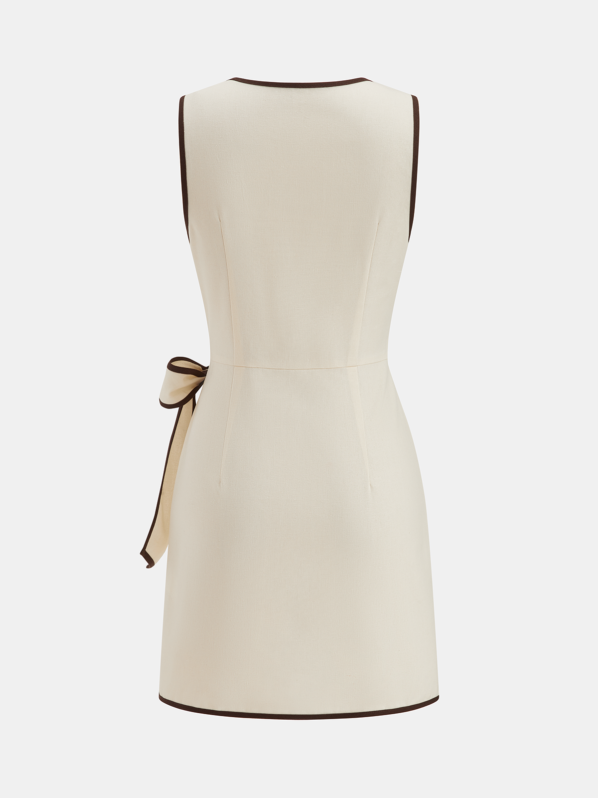 Linen-Blend Contrast Trim Wrap Dress-Chicvia