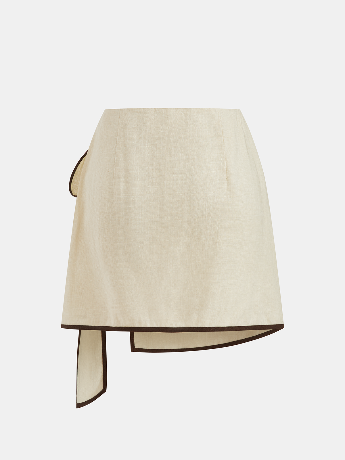 Contrast Piping Linen-Blend Wrap Mini Skirt-Chicvia