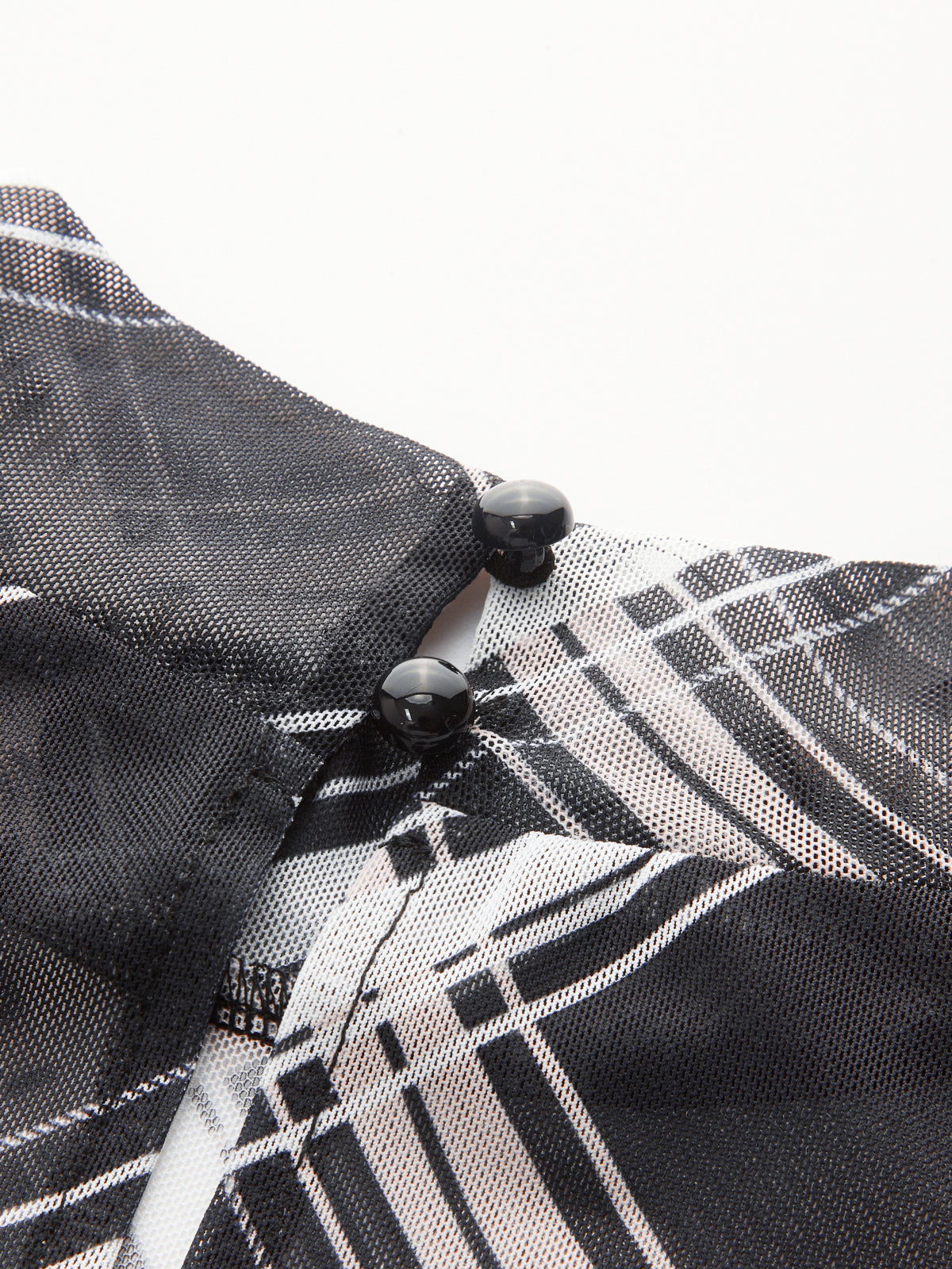 Mock Neck Ruffle Sheer Plaid Mini Dress-Chicvia