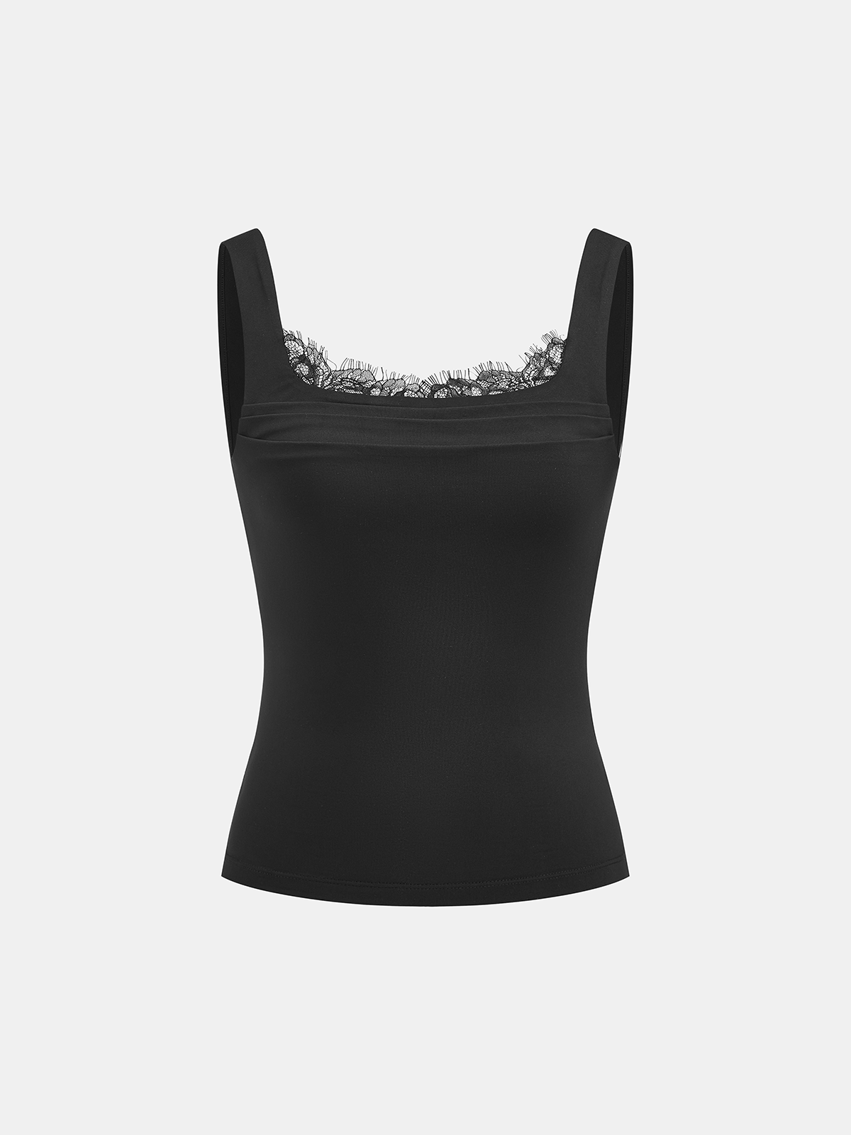 Lace Trim Square-Neck Tank Top-Chicvia