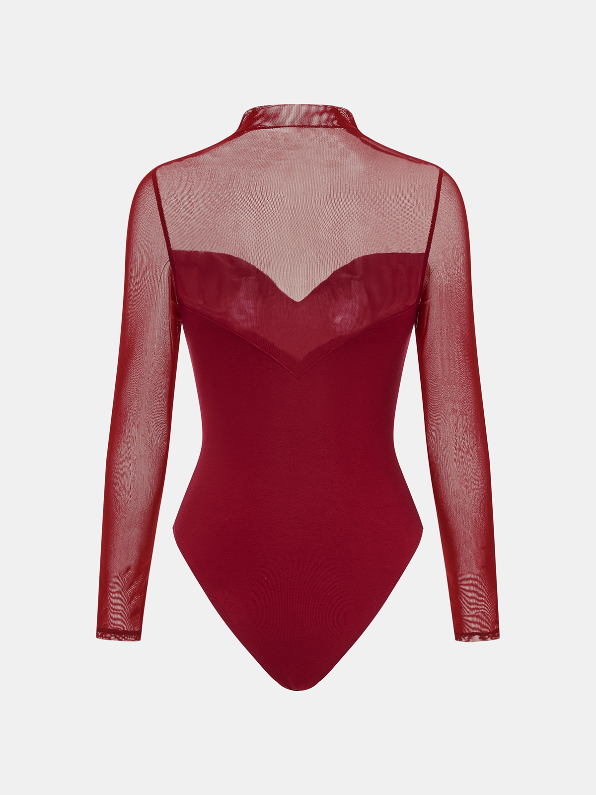 Mock Neck Mesh Panel Sweetheart Bodysuit-Chicvia
