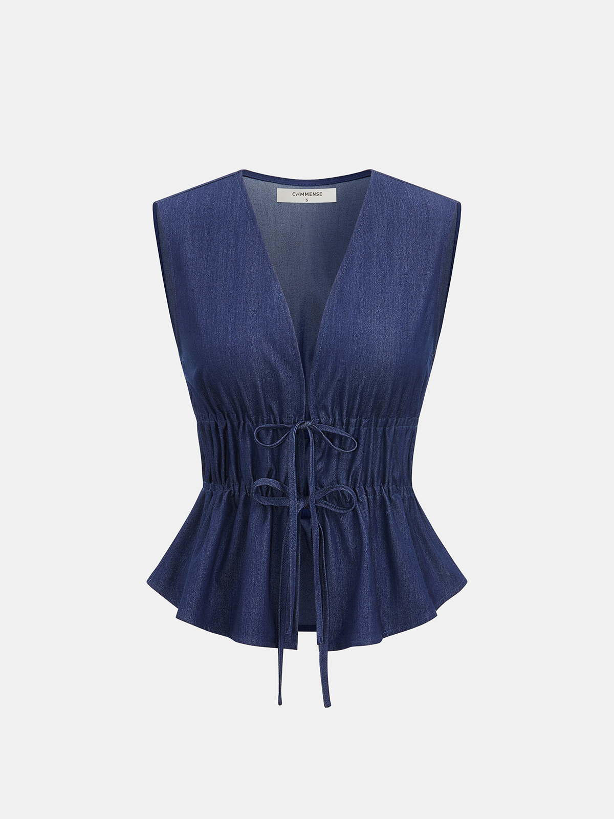 Faux Denim Tie-Waist Vest & Pants Set-Chicvia