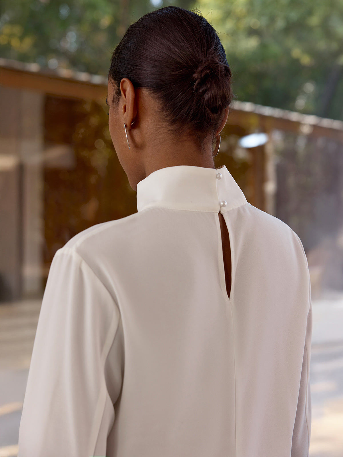 Mock Neck Blouse & Lace Trim Mini Skirt Set-Chicvia