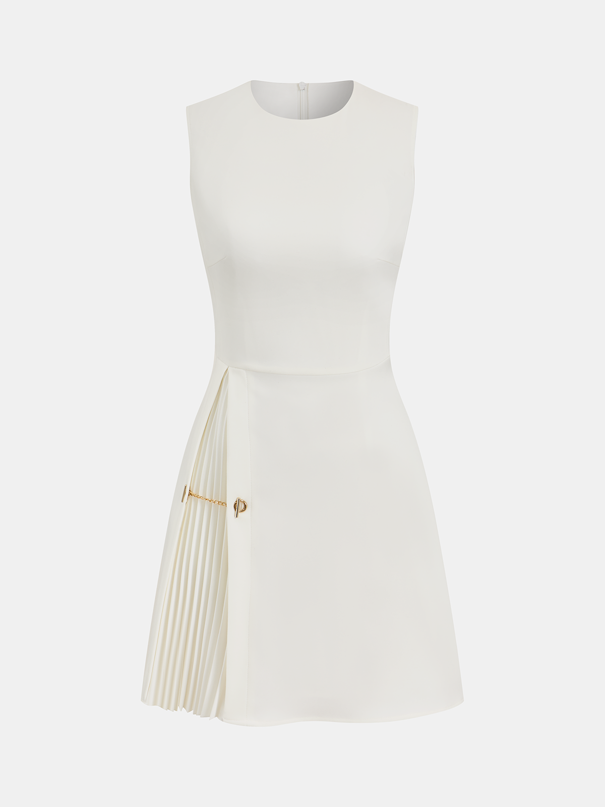 Chain Detail Pleated Sleeveless Mini Dress-Chicvia