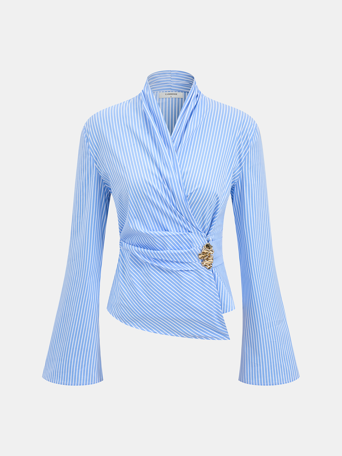 Metal Detail Flared Sleeve Striped Top-Chicvia