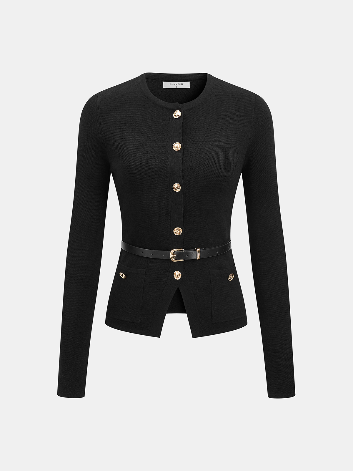 Belted Metal Button Top & Pleated Skirt Set-Chicvia