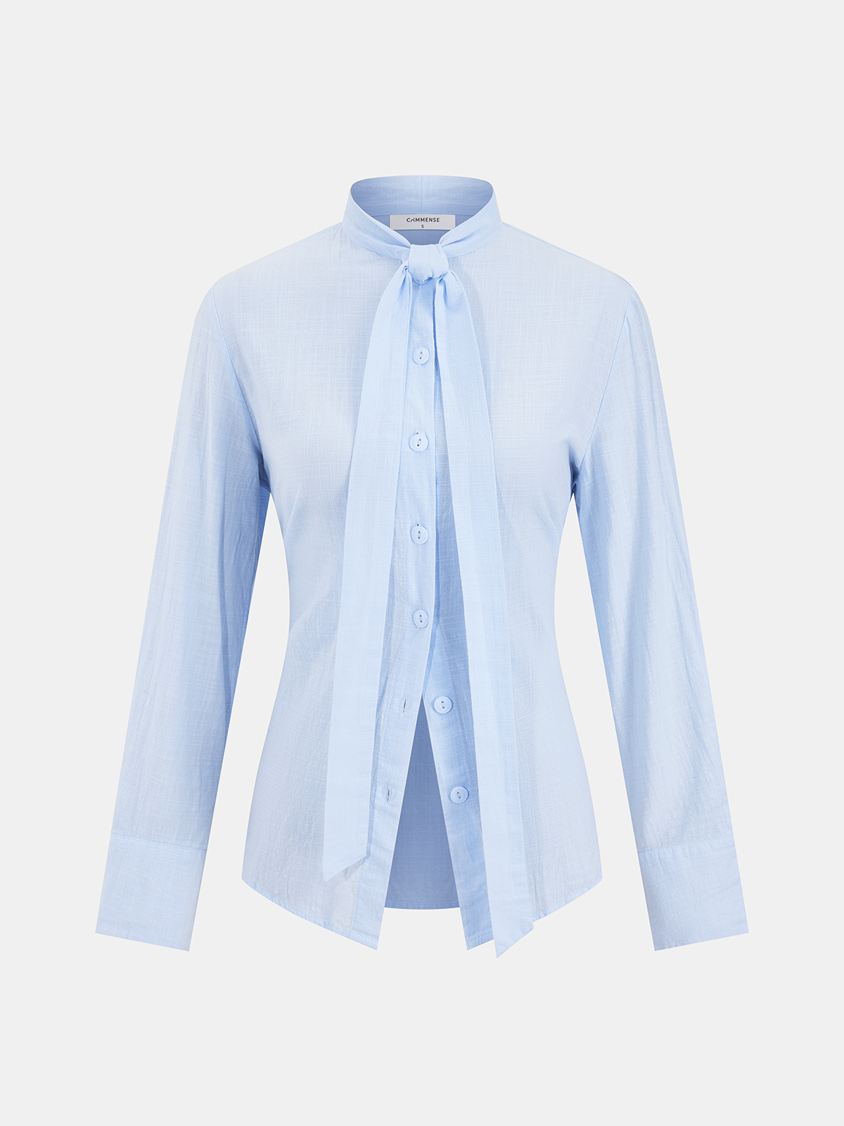 Cotton Tie-Neck Long-Sleeve Shirt-Chicvia
