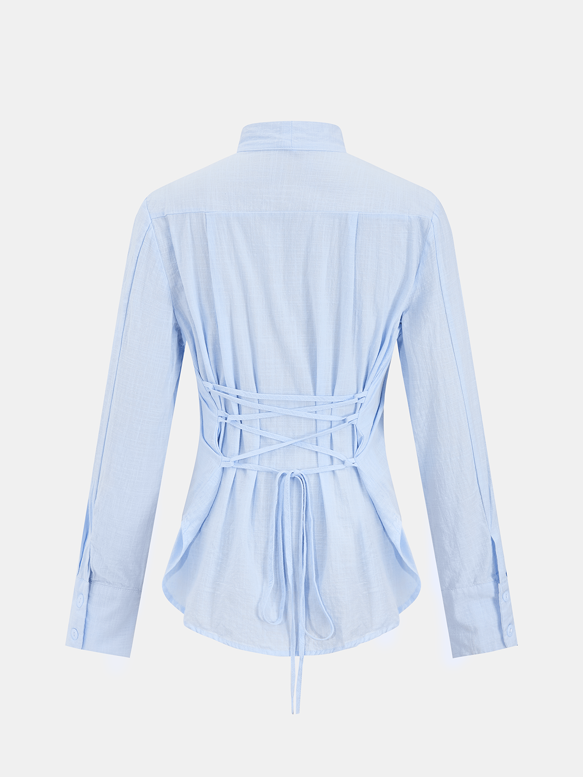 Cotton Tie-Neck Long-Sleeve Shirt-Chicvia