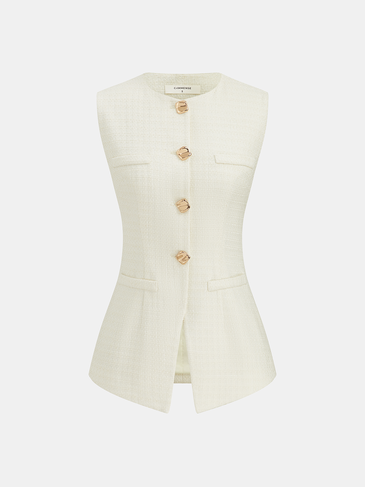 Metal Button Tweed Vest & Shorts Set-Chicvia