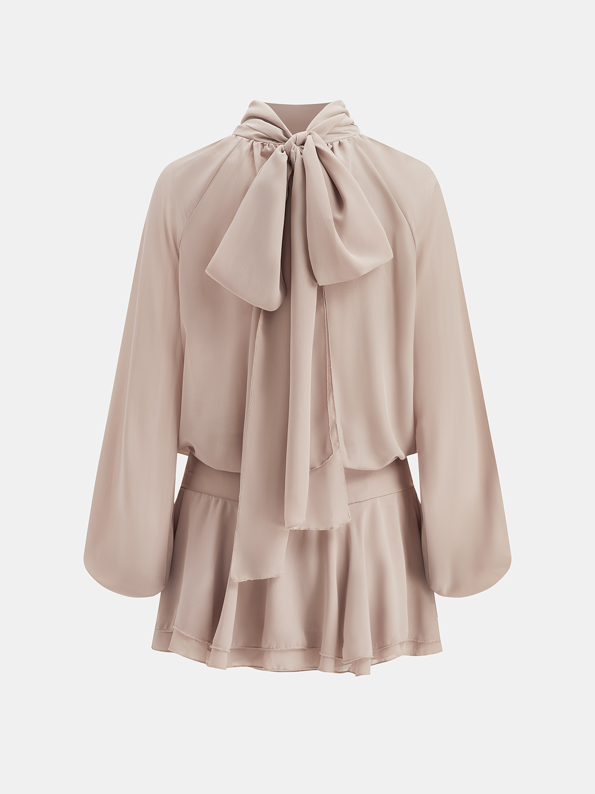 High Neck Ruffled Chiffon Puff Sleeve Mini Dress-Chicvia