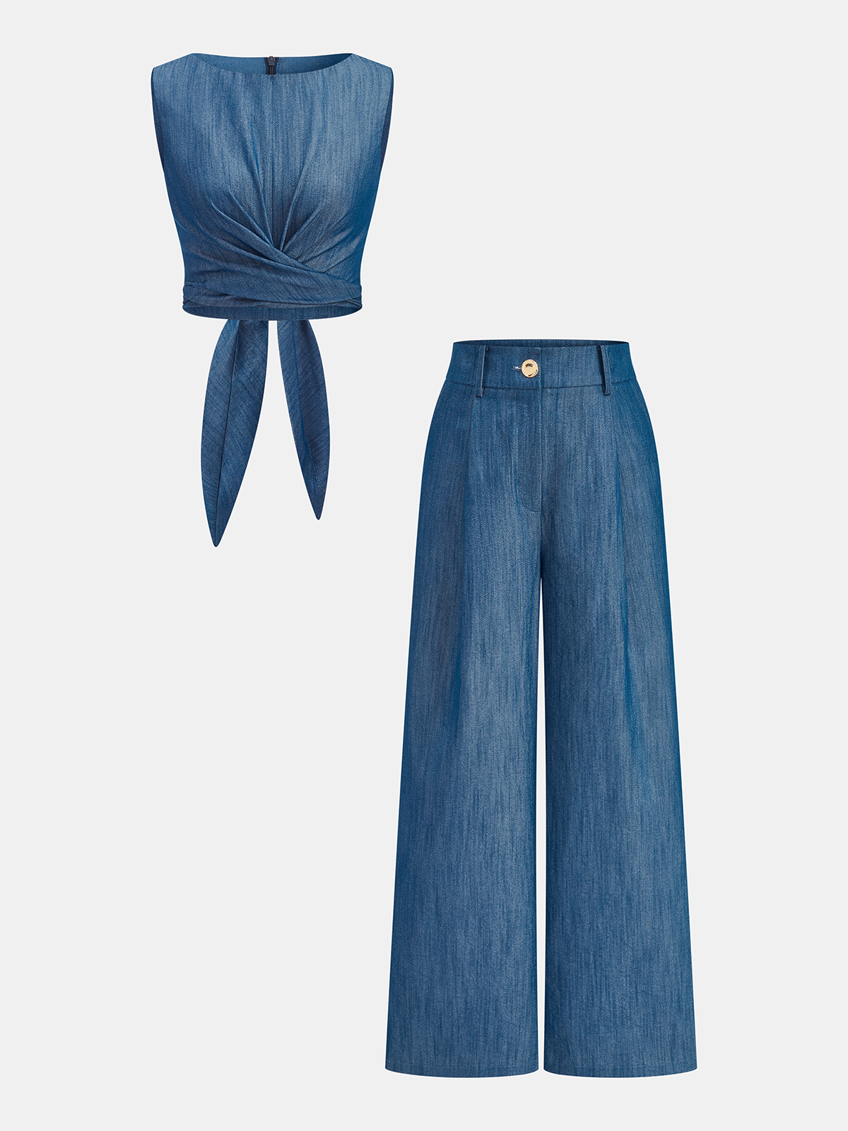 Cross-Tie Crop Top & Wide-Leg Pants Set-Chicvia