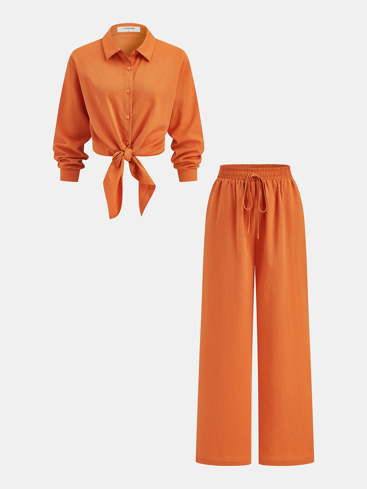 Knot-Front Shirt & Wide-Leg Pants Set-Chicvia