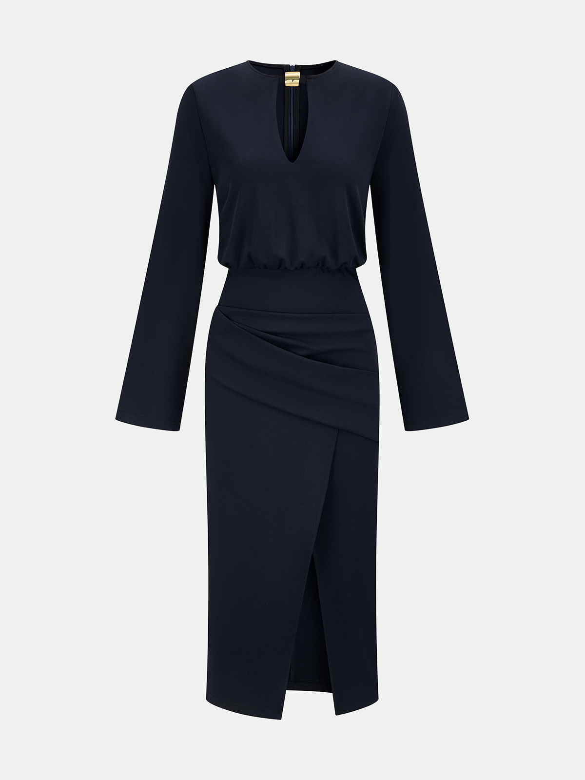 Metal Detail Keyhole Neck Midi Dress-Chicvia