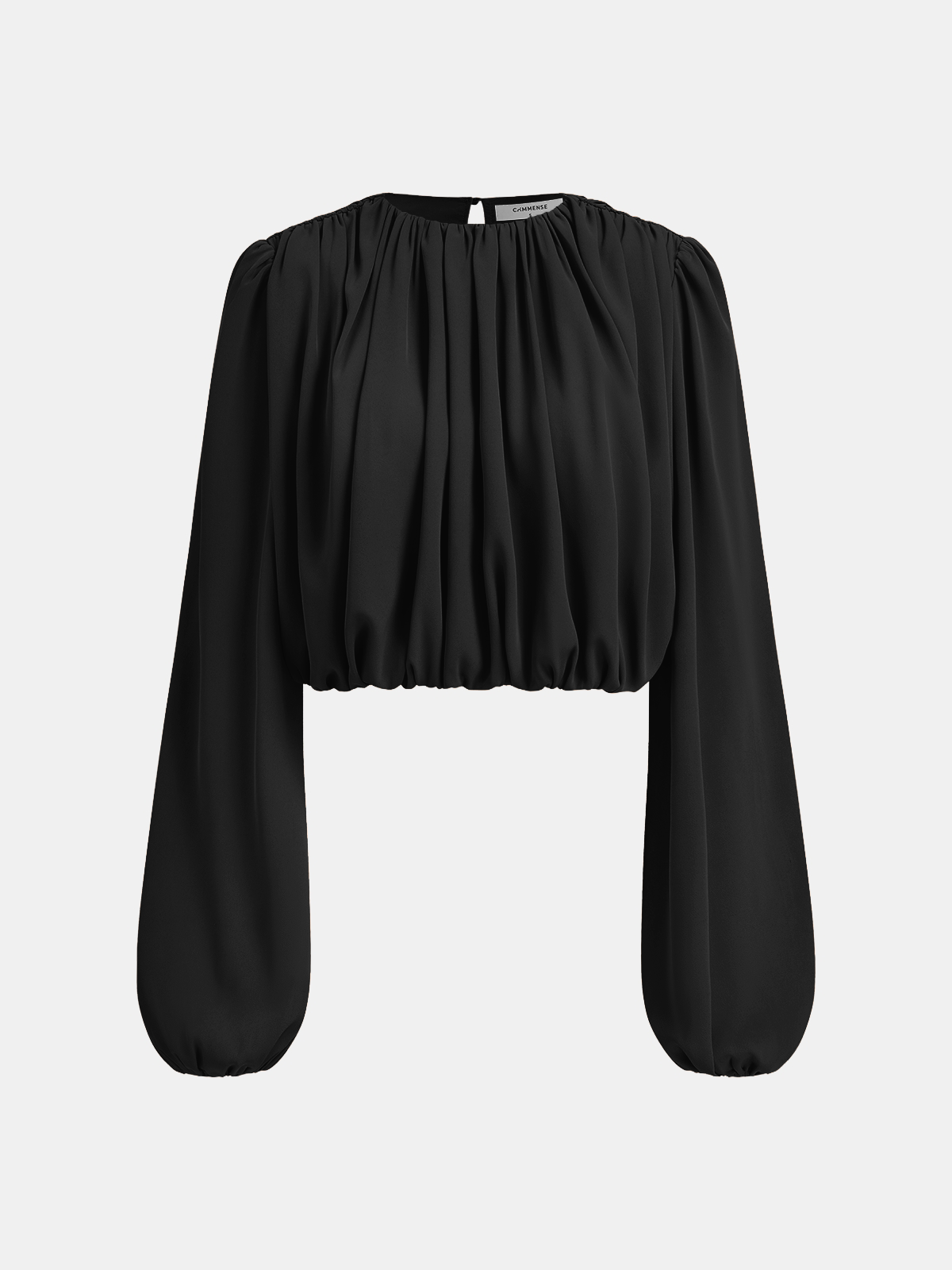 Loose Ruched Puff-Sleeve Cropped Blouse-Chicvia
