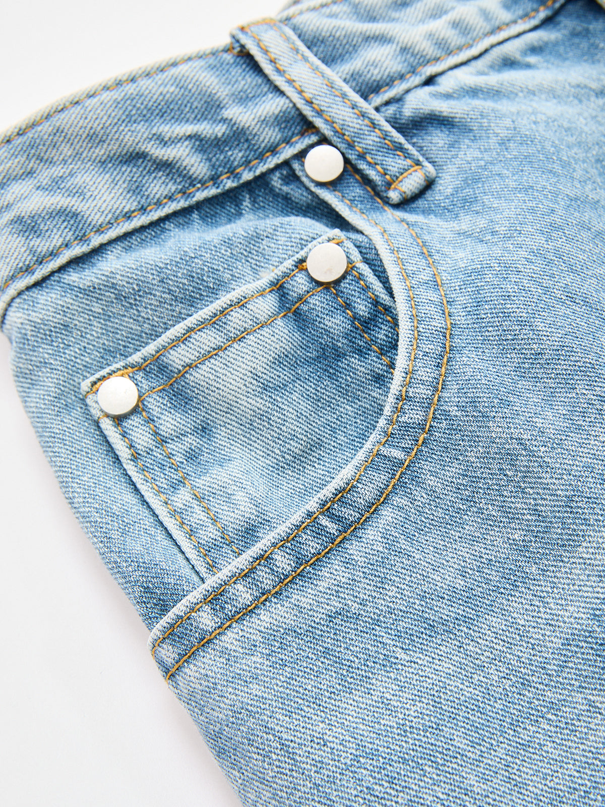 Curved-Leg Cargo Jeans-Chicvia