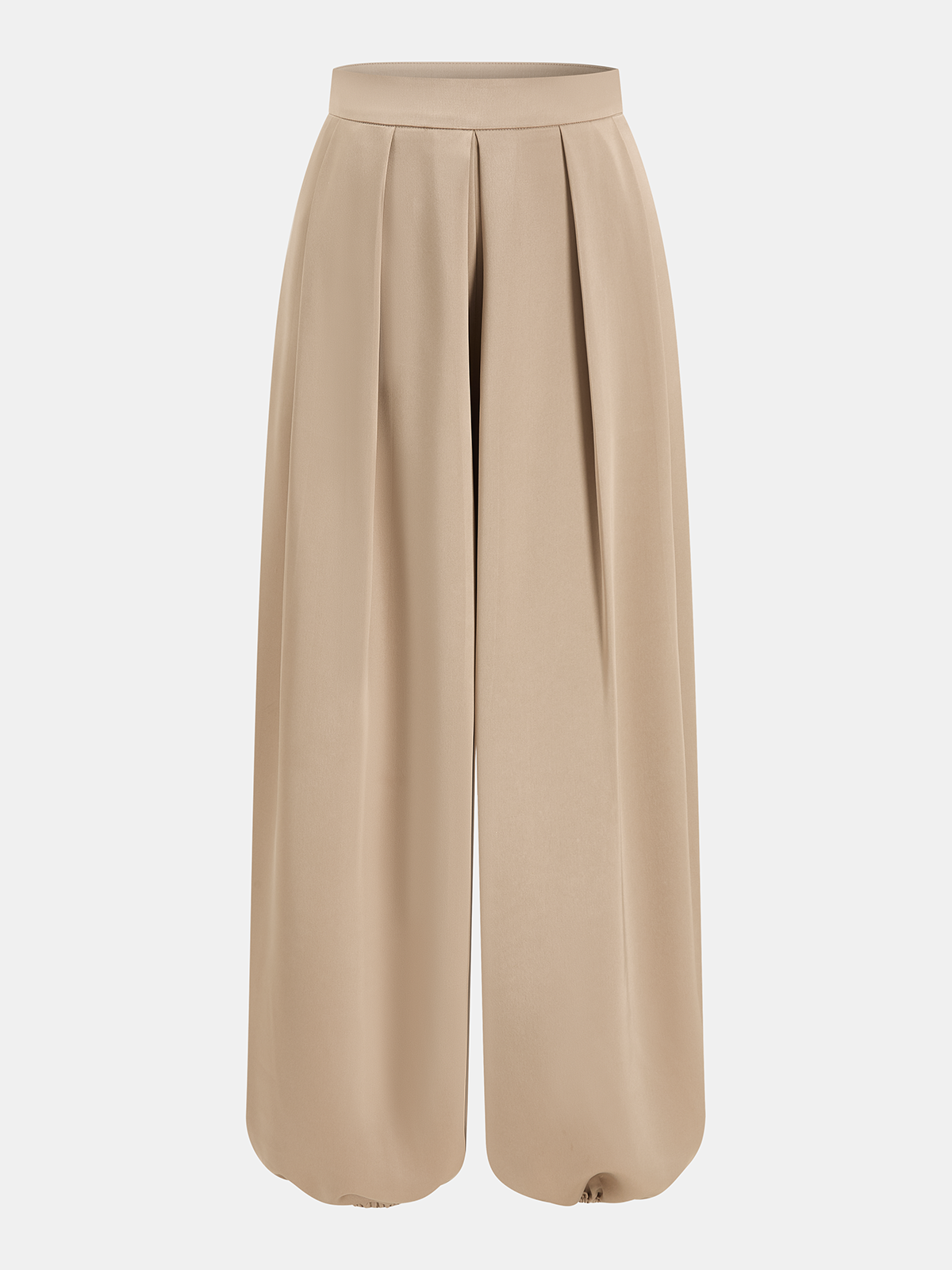 Mid-Waist Satin Pleated Balloon Pants-Chicvia