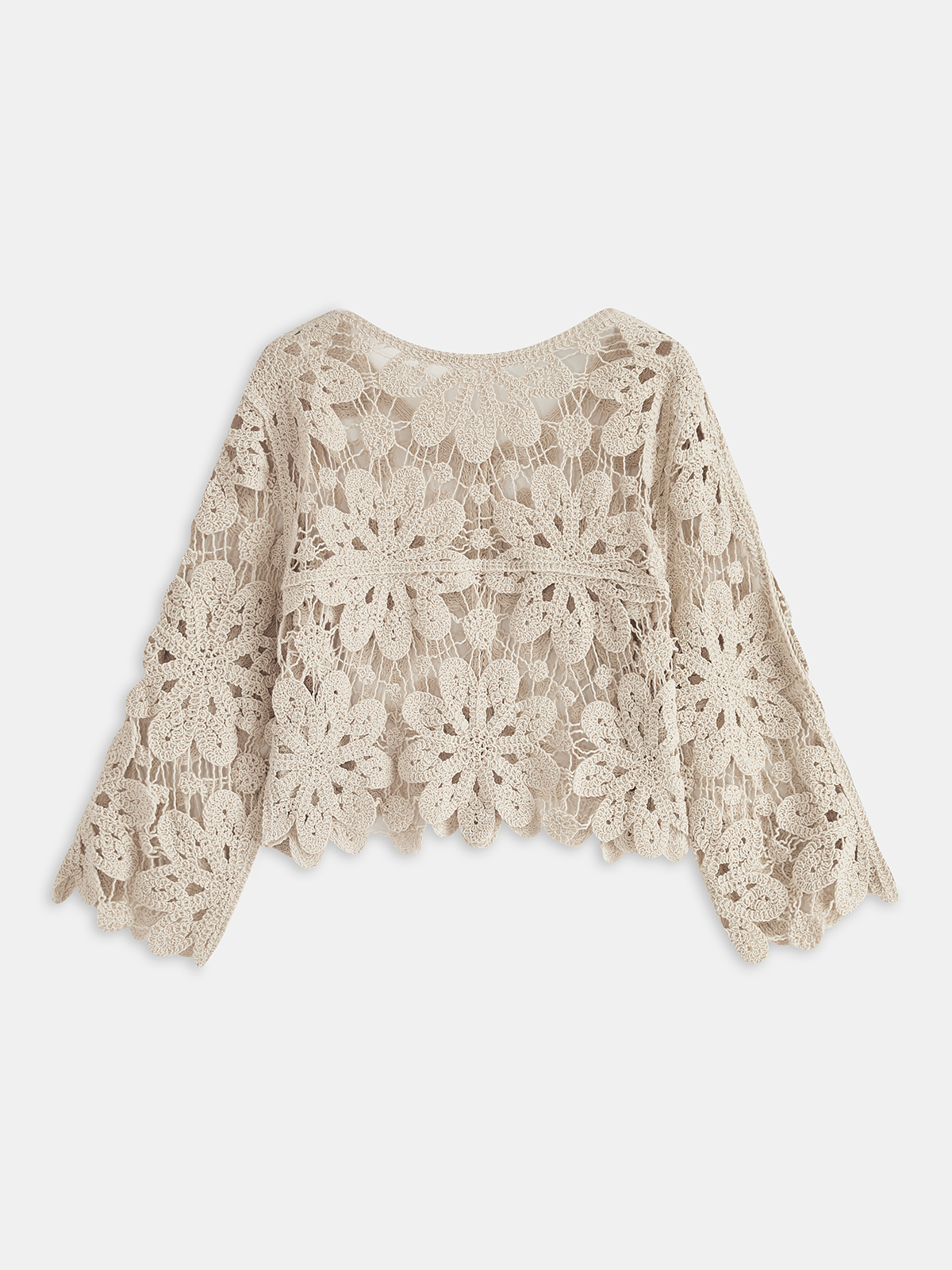 Cropped Floral Crochet Cardigan-Chicvia