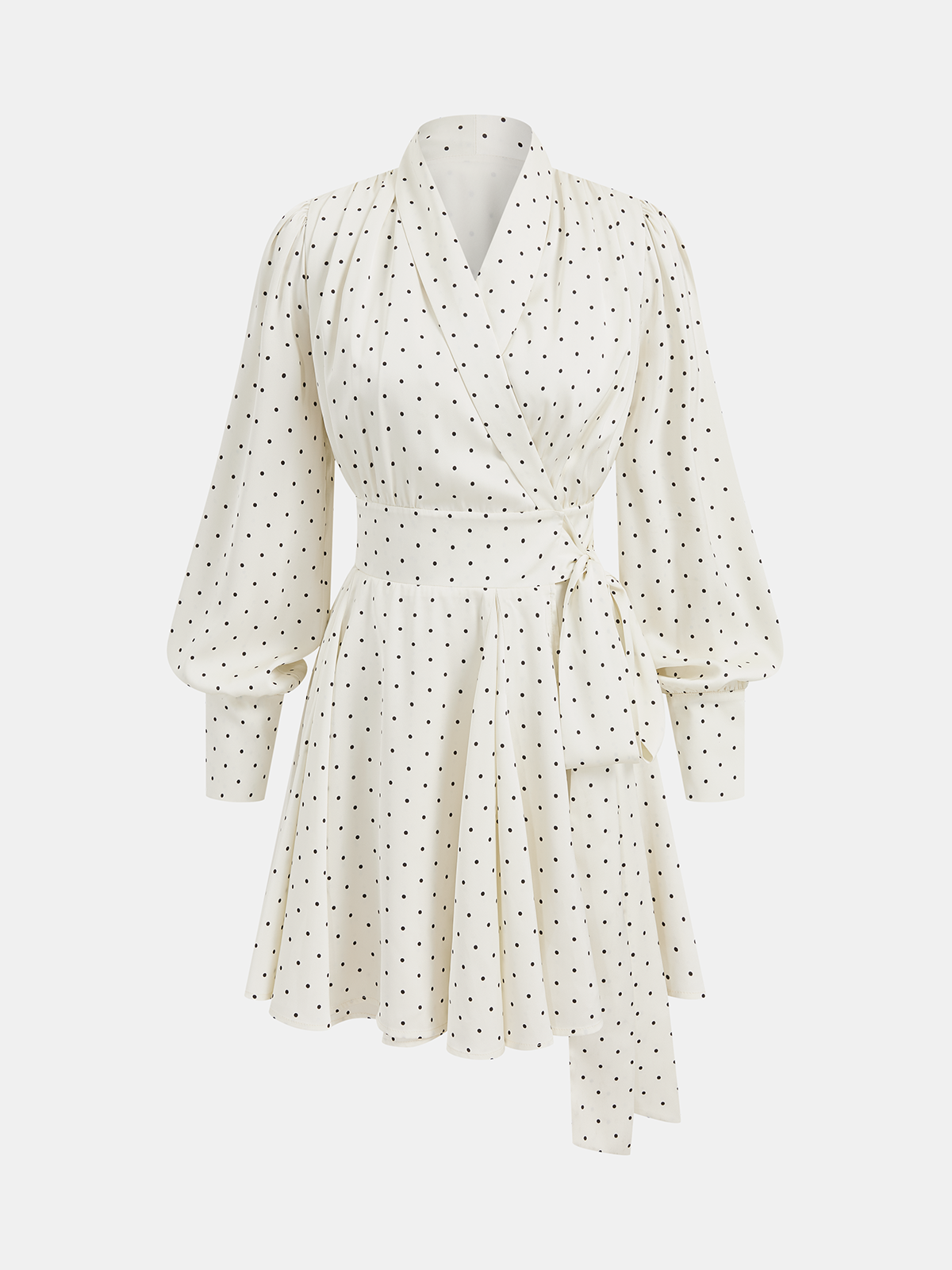 Polka Dot Wrap Tie Waist Mini Dress-Chicvia