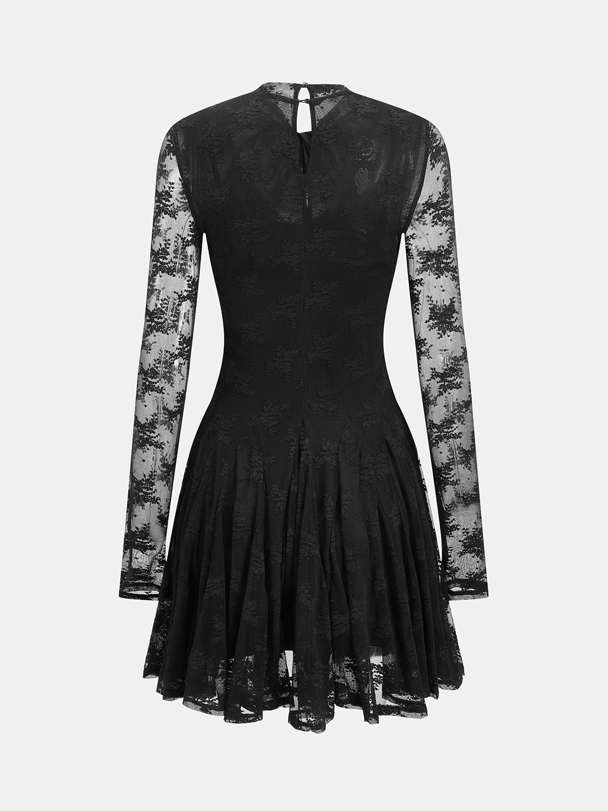 Lace Sheer-Sleeve & Cami Liner Two-Piece Mini Dress-Chicvia