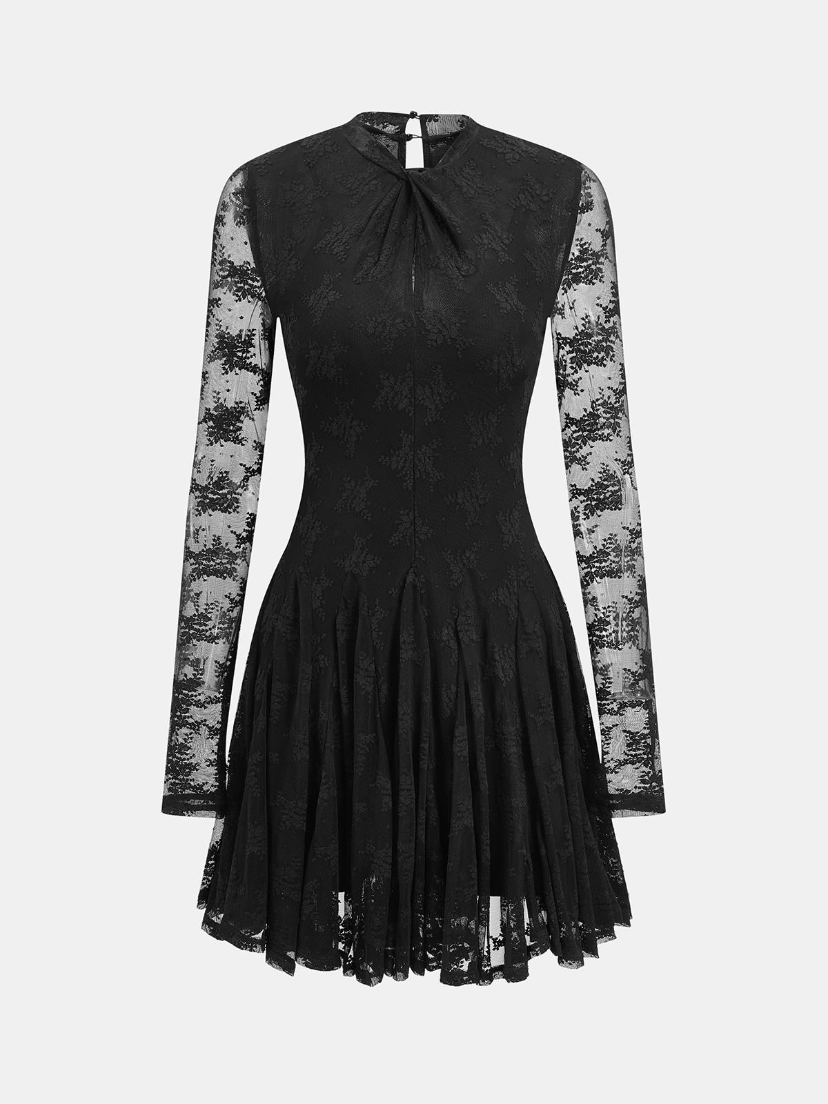 Lace Sheer-Sleeve & Cami Liner Two-Piece Mini Dress-Chicvia