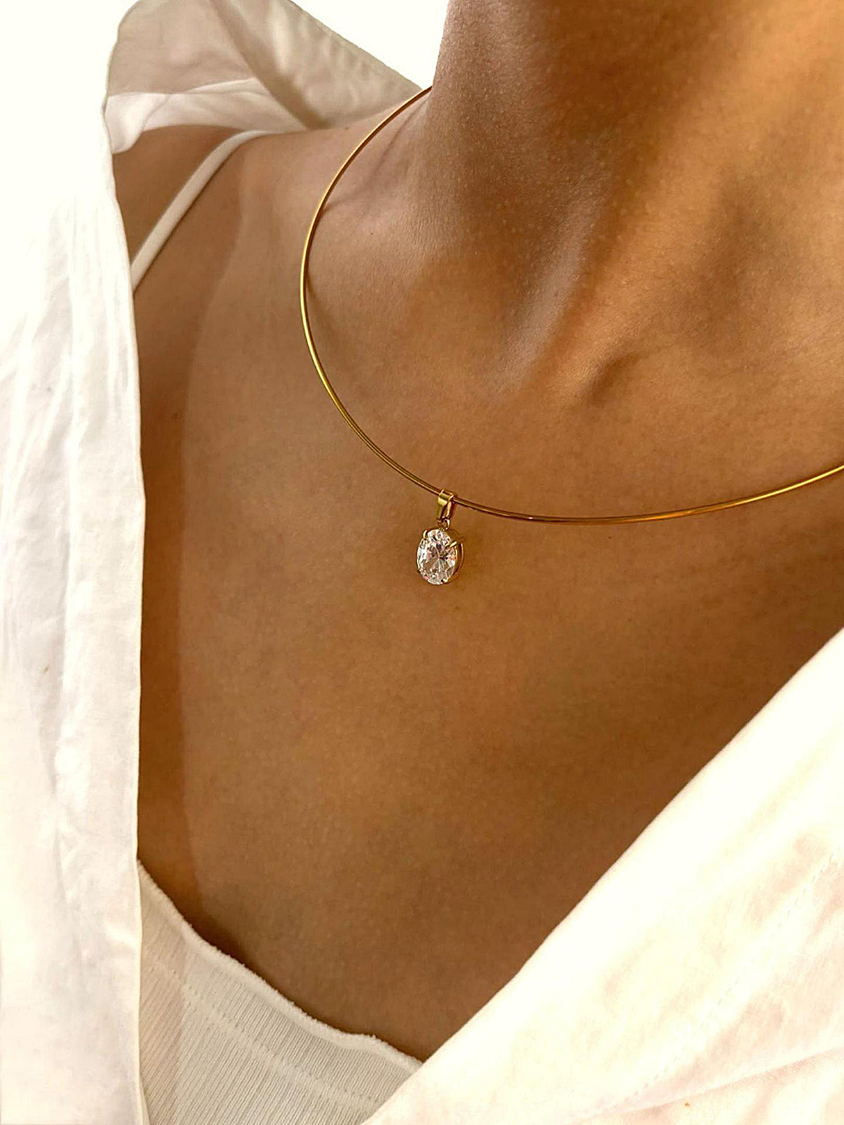 Cubic Zirconia Drop Choker Necklace-Chicvia