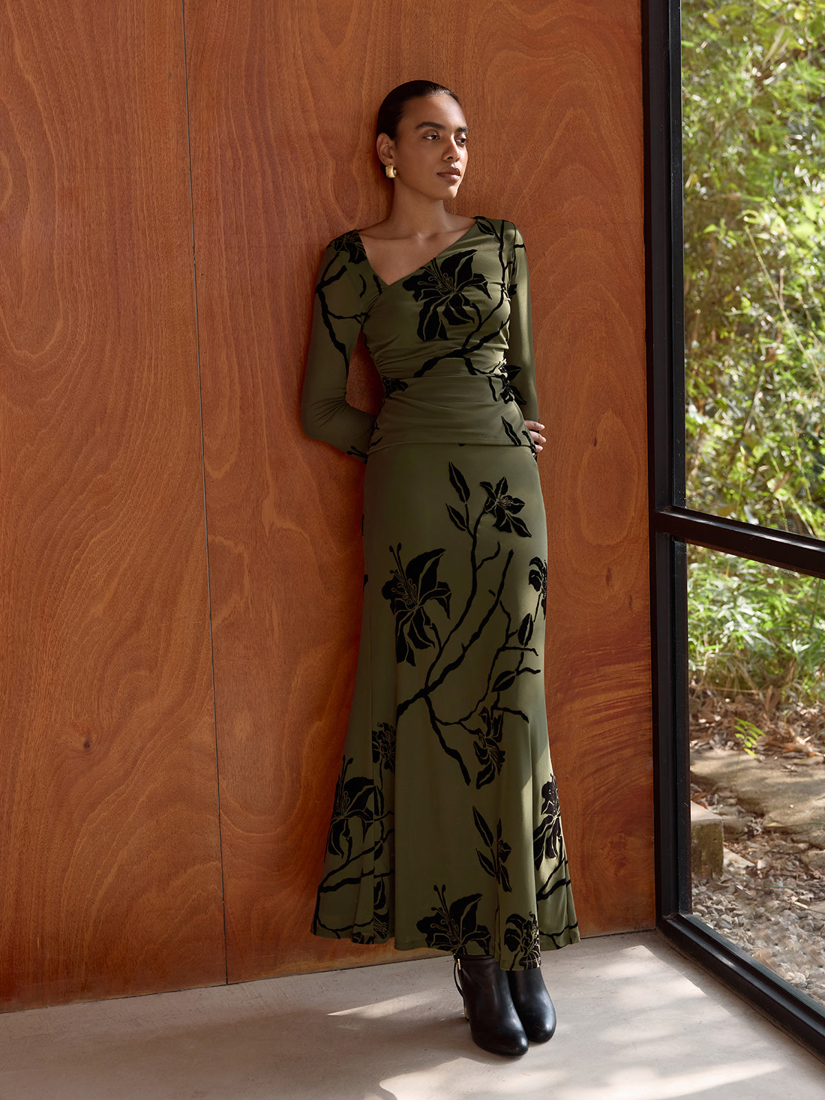 Floral Print Asymmetric Neck Top & Skirt Set-Chicvia