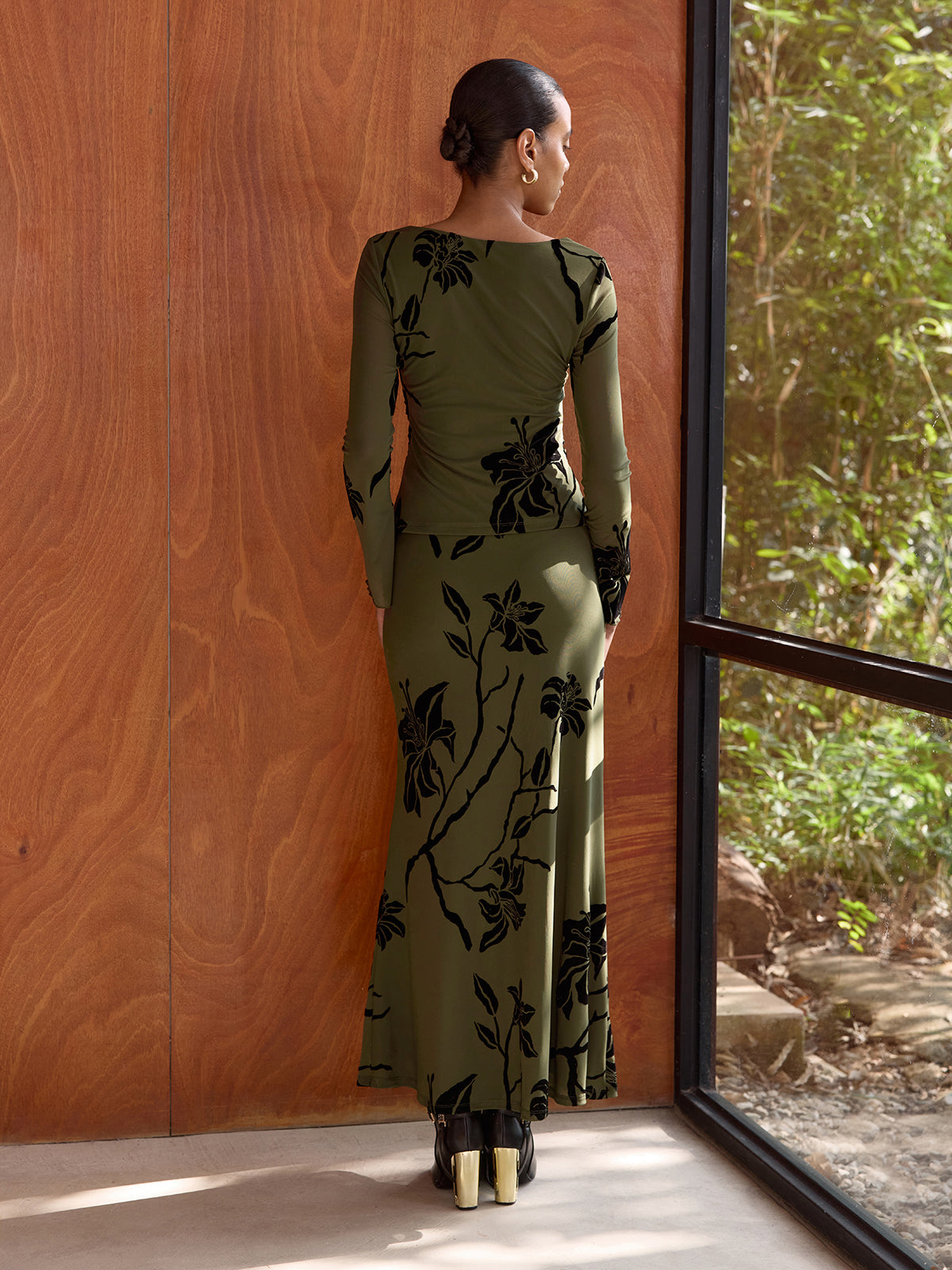 Floral Print Asymmetric Neck Top & Skirt Set-Chicvia