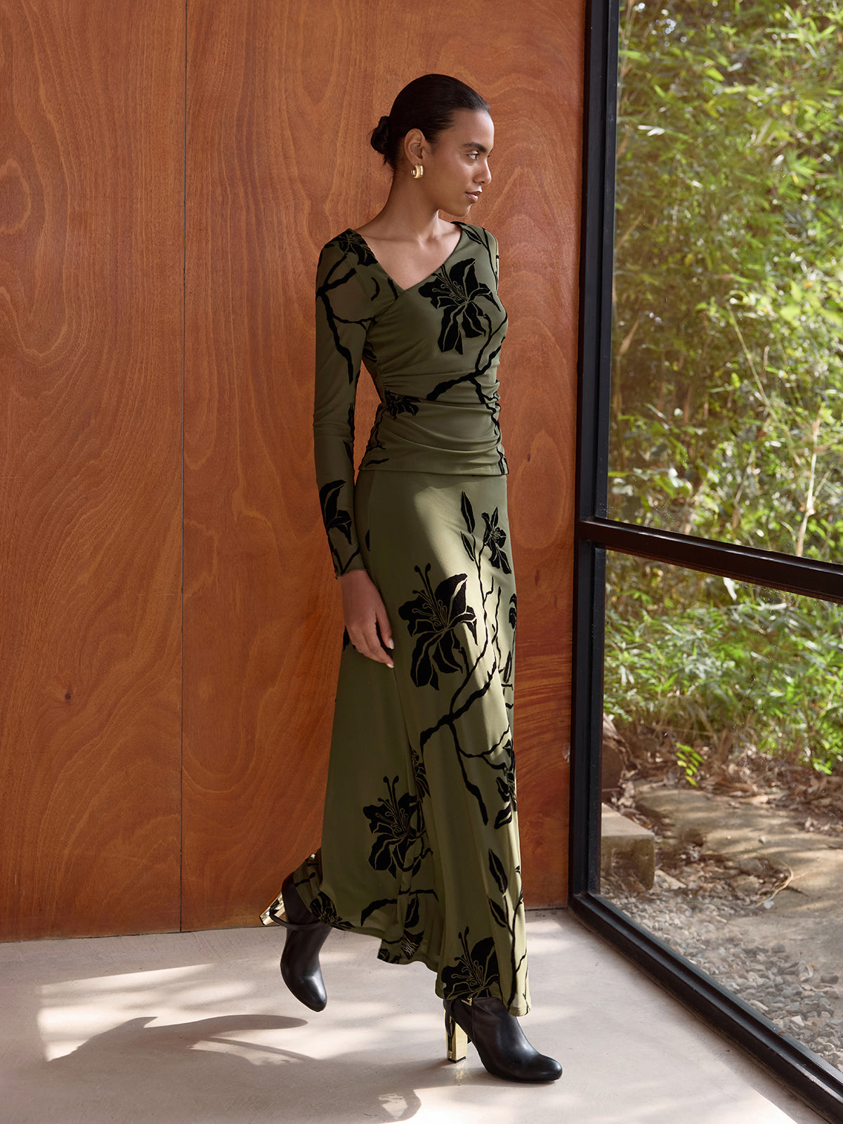 Floral Print Asymmetric Neck Top & Skirt Set-Chicvia