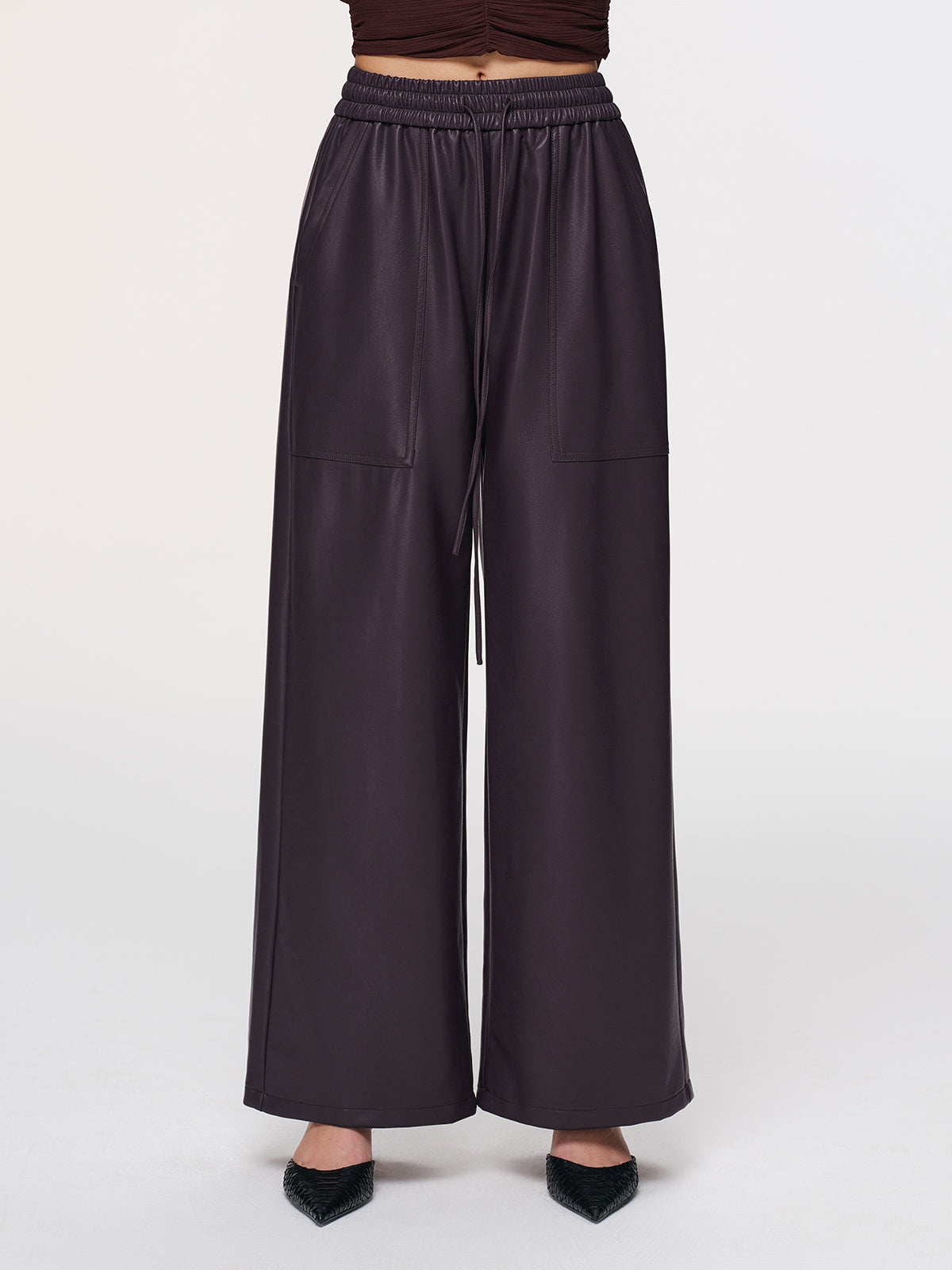 Elastic Waistband Faux Leather Pants-Chicvia