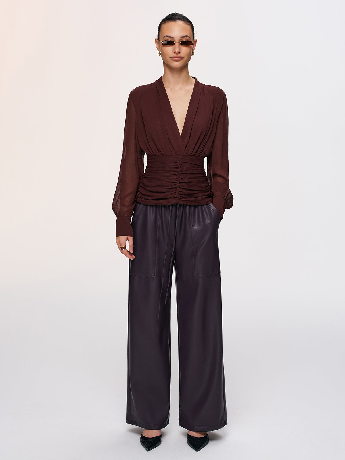 Elastic Waistband Faux Leather Pants-Chicvia