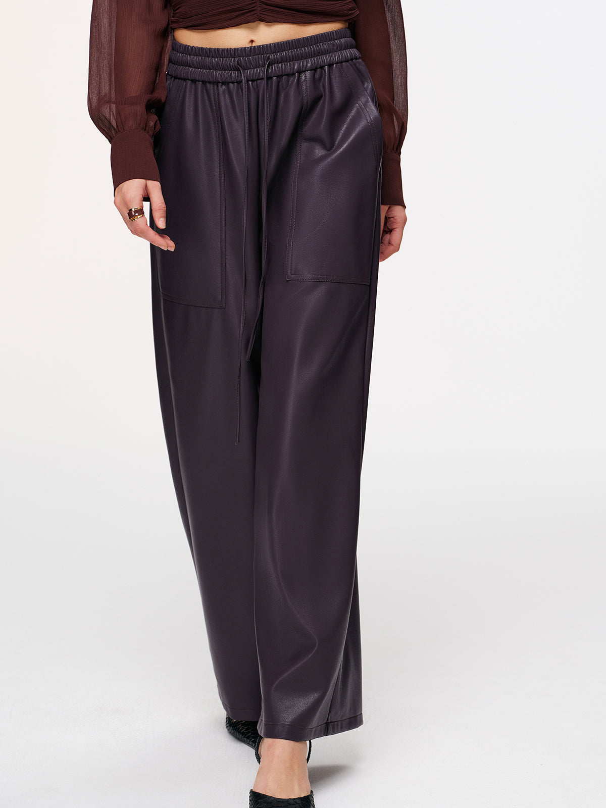 Elastic Waistband Faux Leather Pants-Chicvia