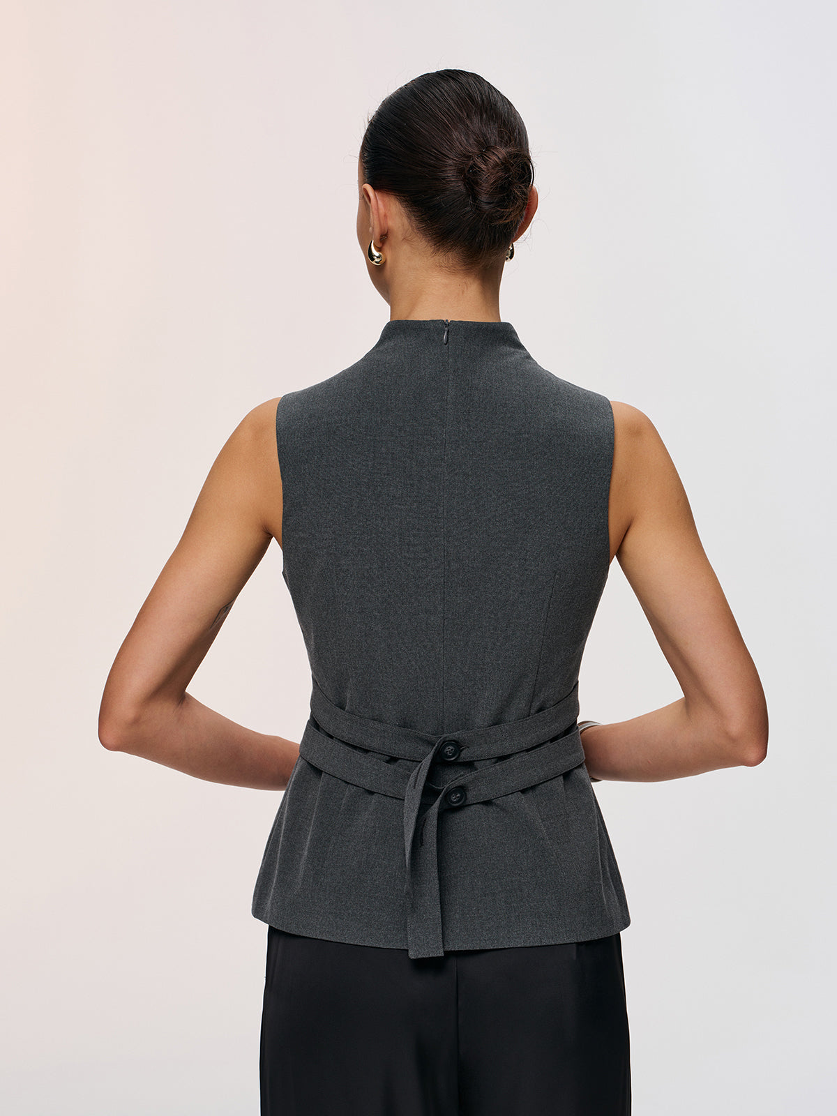 Button Detail Sleeveless Peplum Vest-Chicvia