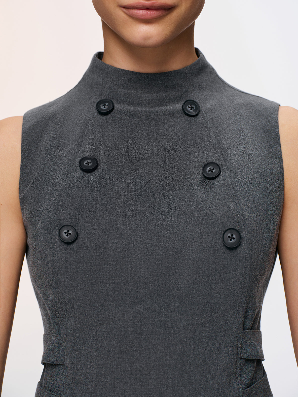 Button Detail Sleeveless Peplum Vest-Chicvia